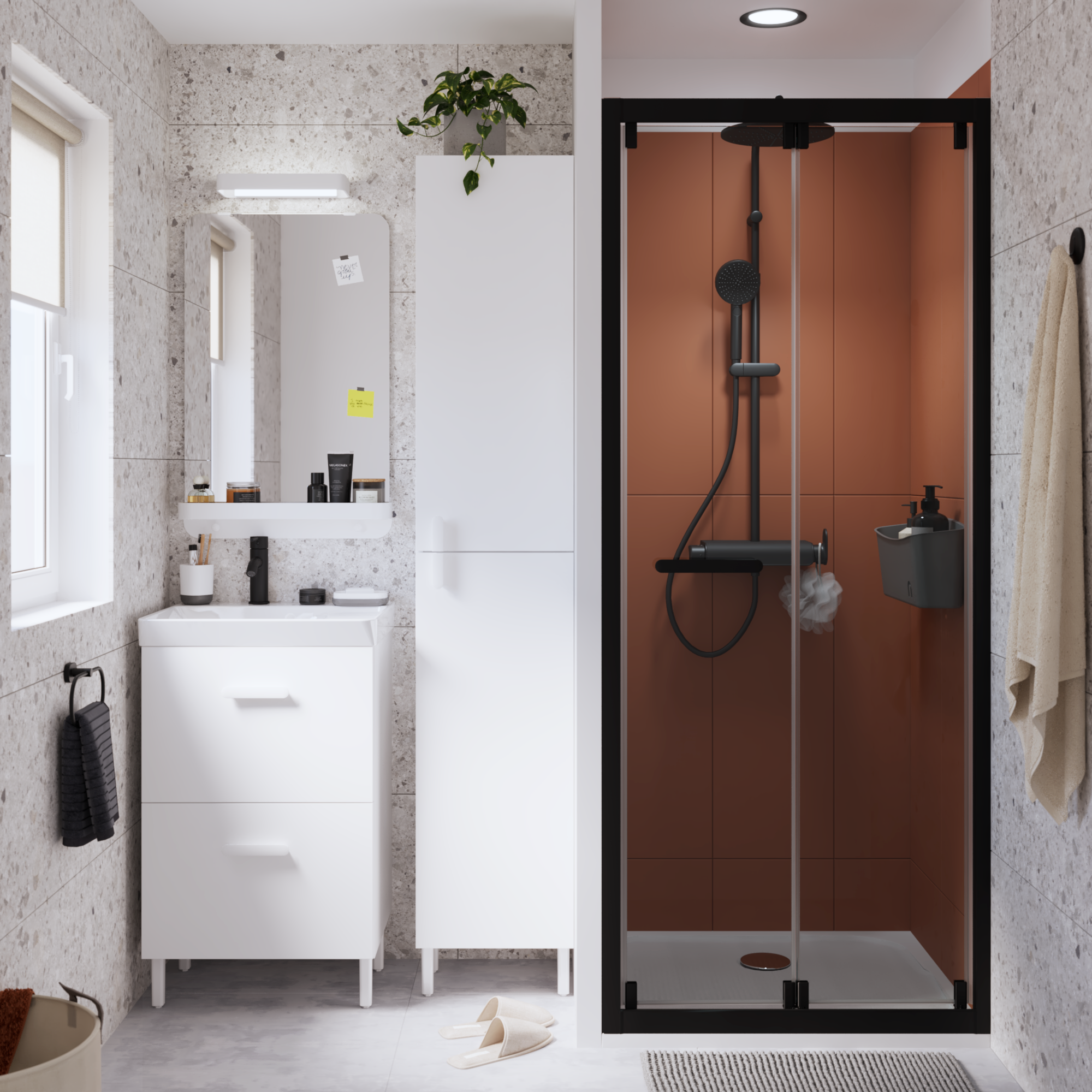 Mampara de ducha frontal plegable transparente easy perfil negro (78.5-81.5)x190 cm