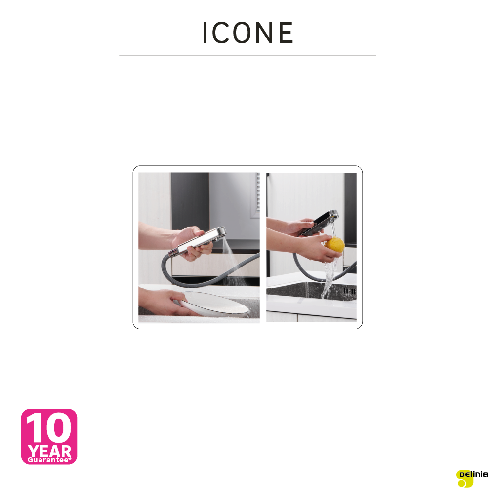 Robinet de cuisine avec douchette chrome, Icone, DELINIA - 6