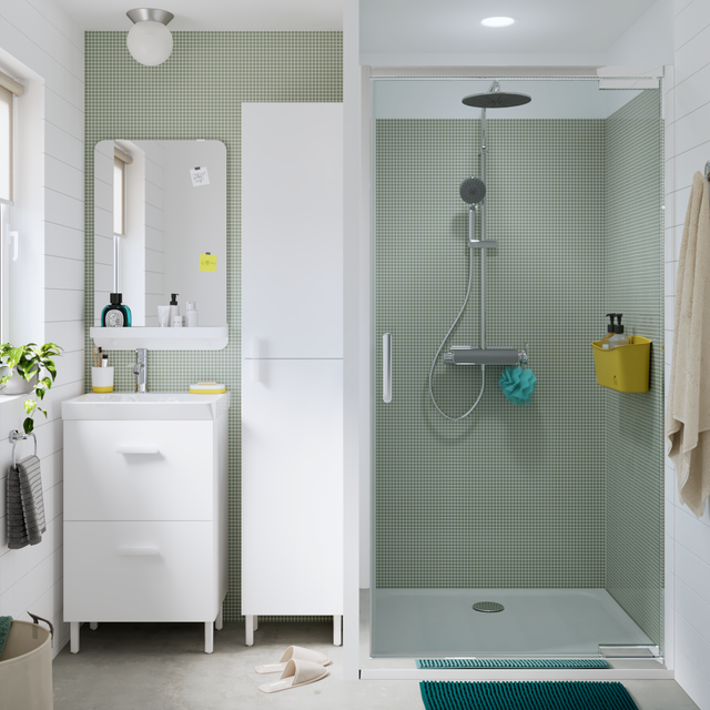 Porte de douche pivotante verre transparent, chromé L.90cm, Easy