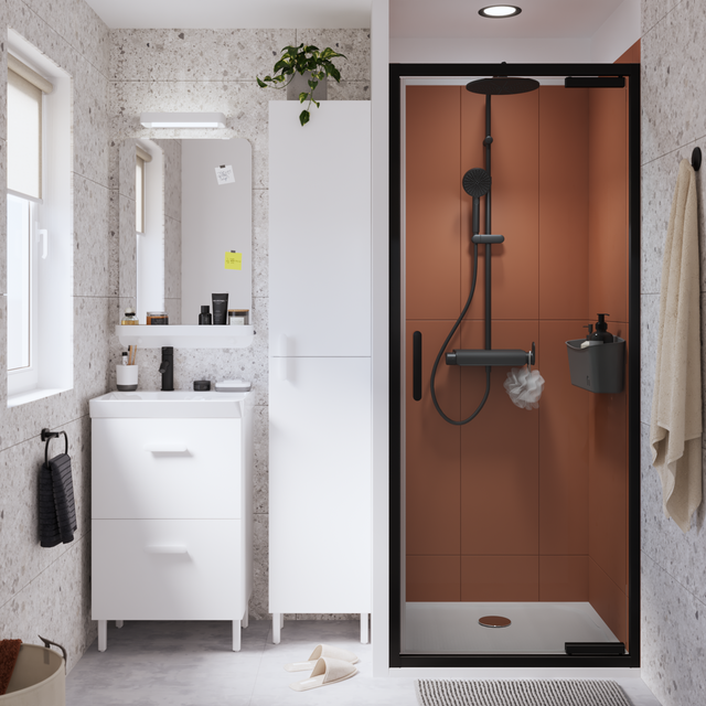 Porte de douche pivotante verre transparent, noir L.70cm, Easy