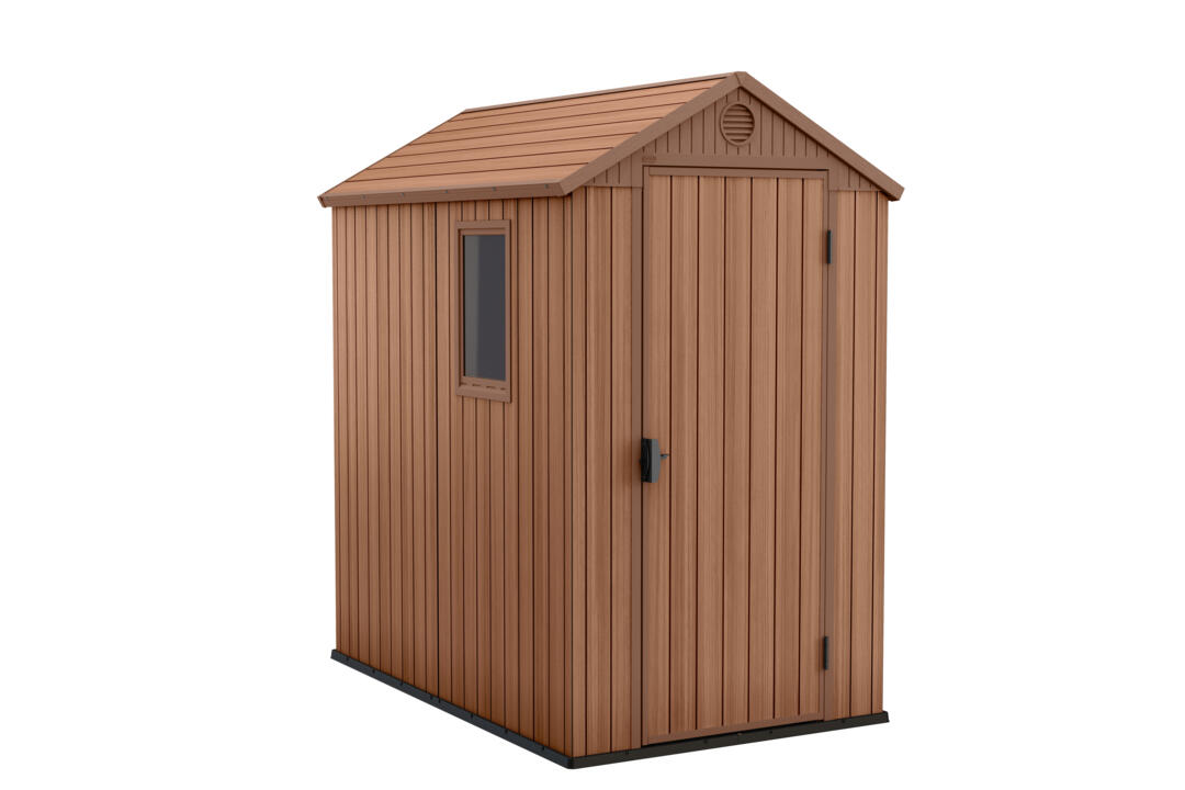 Caseta de resina darwin de 125.8x205x184.5 cm y 2.32 m2 con 16 mm espesor y puerta abatible keter