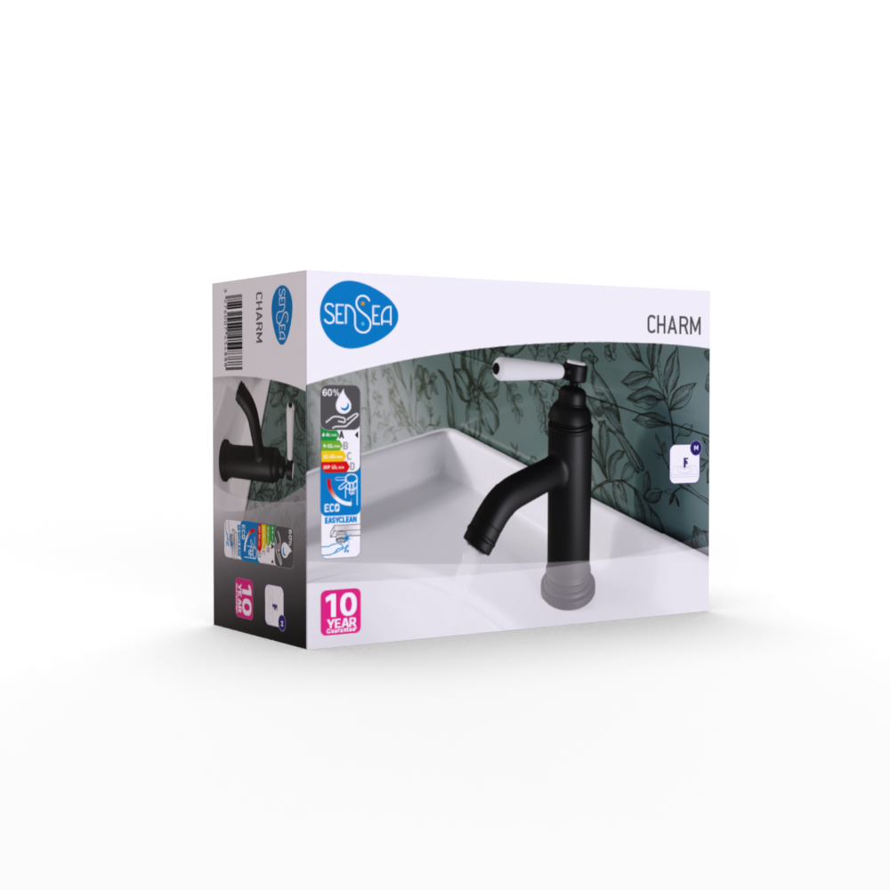 Grifo de lavabo SENSEA Charm monomando negro mate. Apertura en frío. Latón - 12