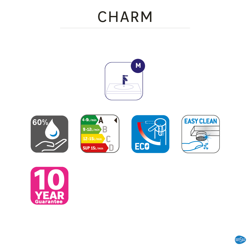 Grifo de lavabo SENSEA Charm monomando oro mate. Apertura en frío. Latón - 13