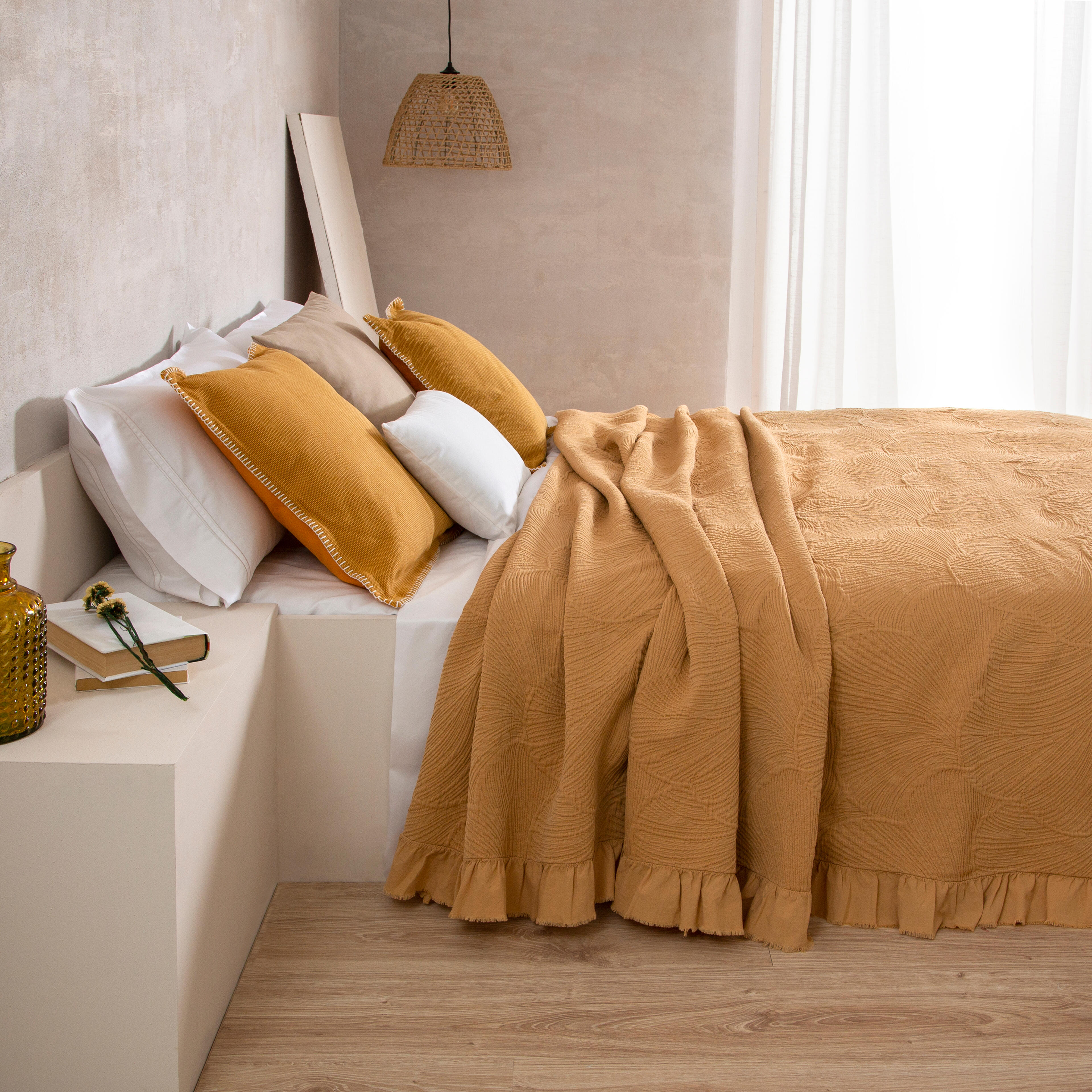 Colcha de cama 10116 jacquard weaving algodón amarillo mostaza para cama de 180