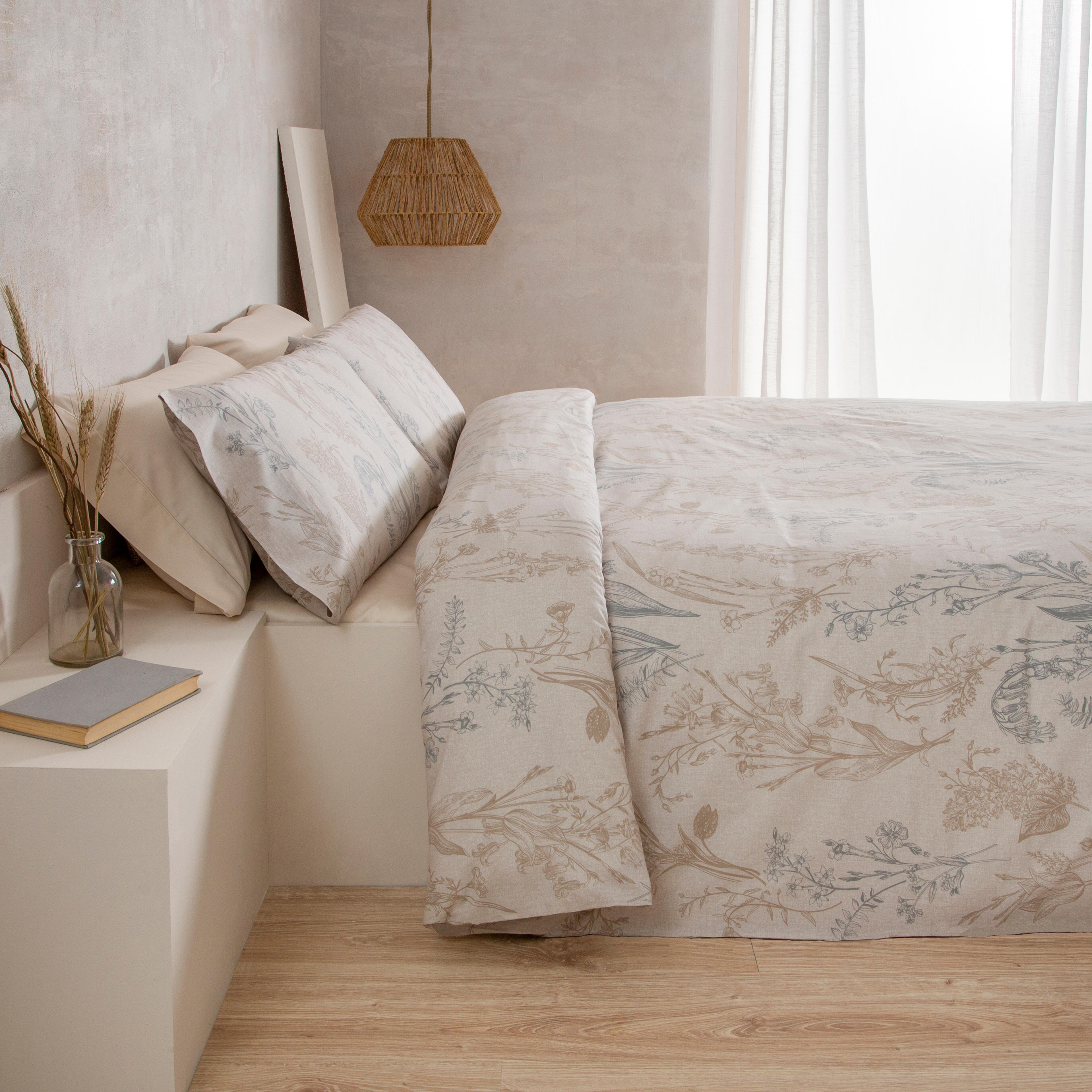 Funda nórdica naroha algodón 180 hilos beige y gris cama de 105 cm