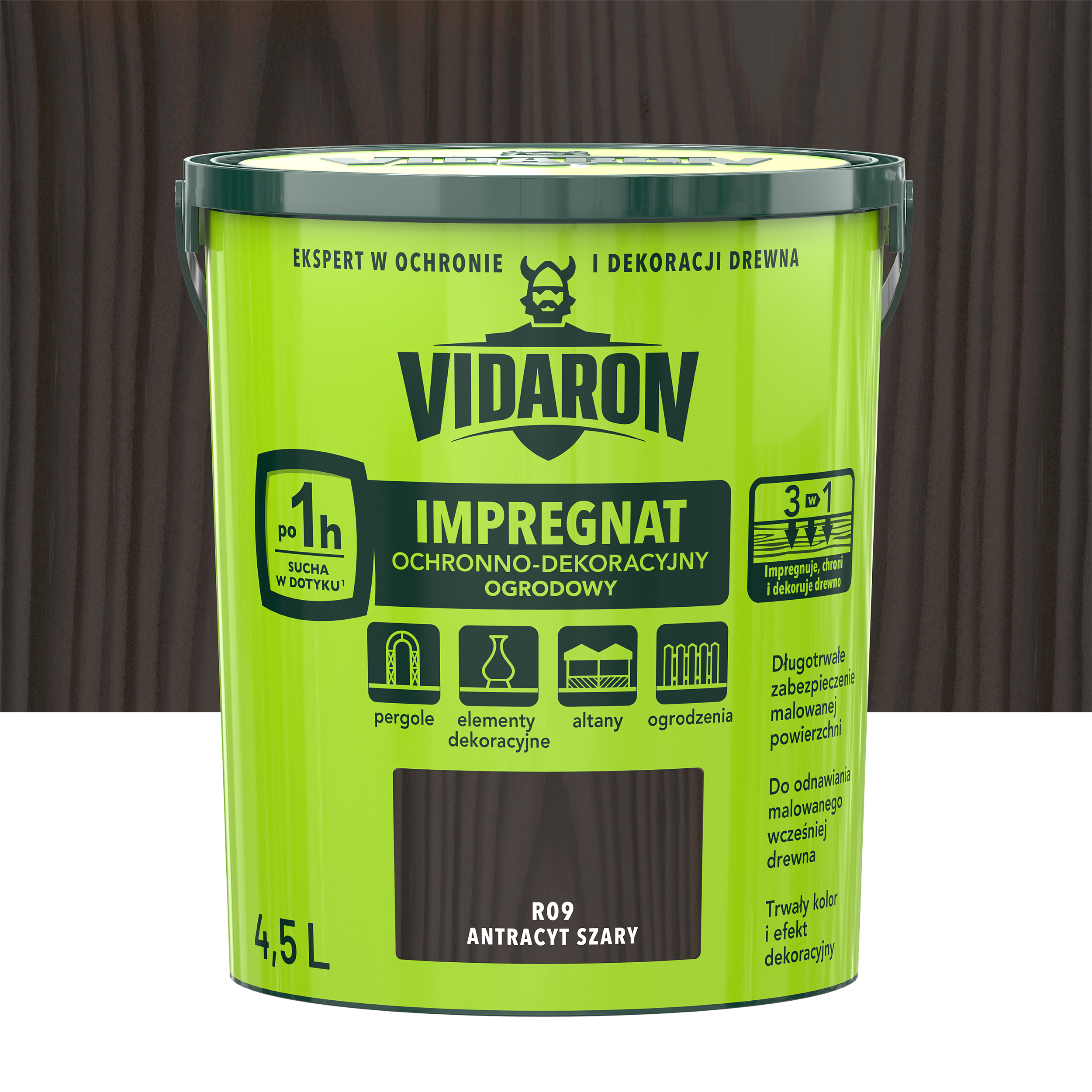Impregnat do drewna ogrodowy 4.5 l Antracyt Szary Vidaron