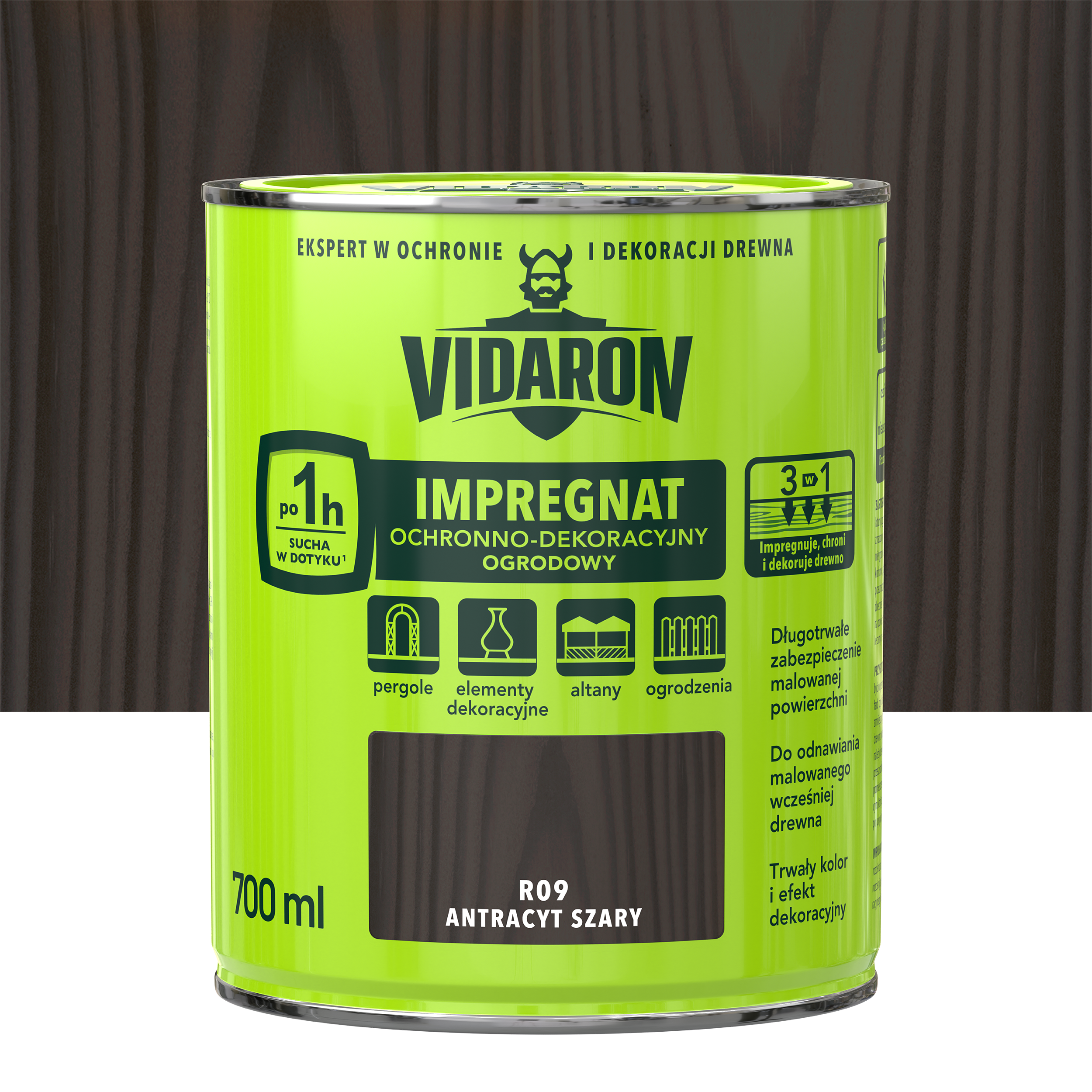 Impregnat do drewna ogrodowy 0.7 l Antracyt Szary Vidaron