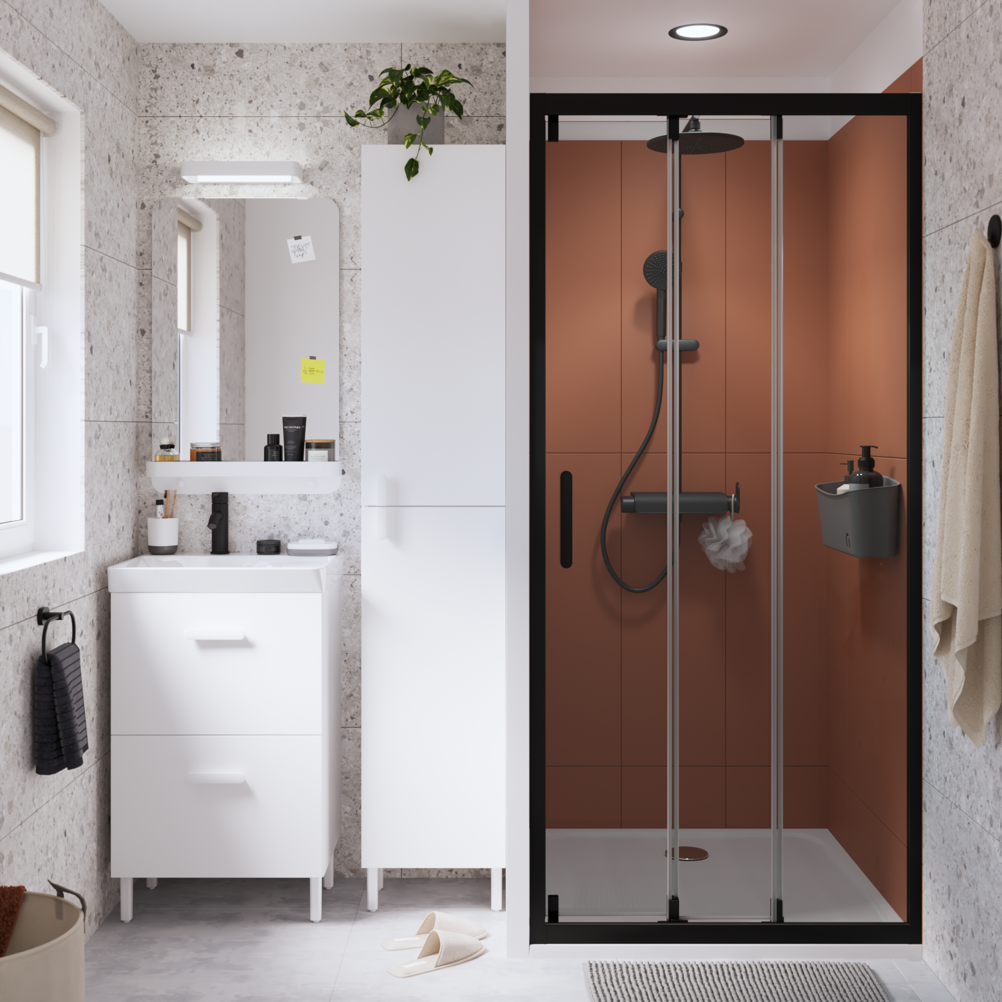 Mampara de ducha frontal corredera easy perfil negro (98.5-101.5)x190 cm