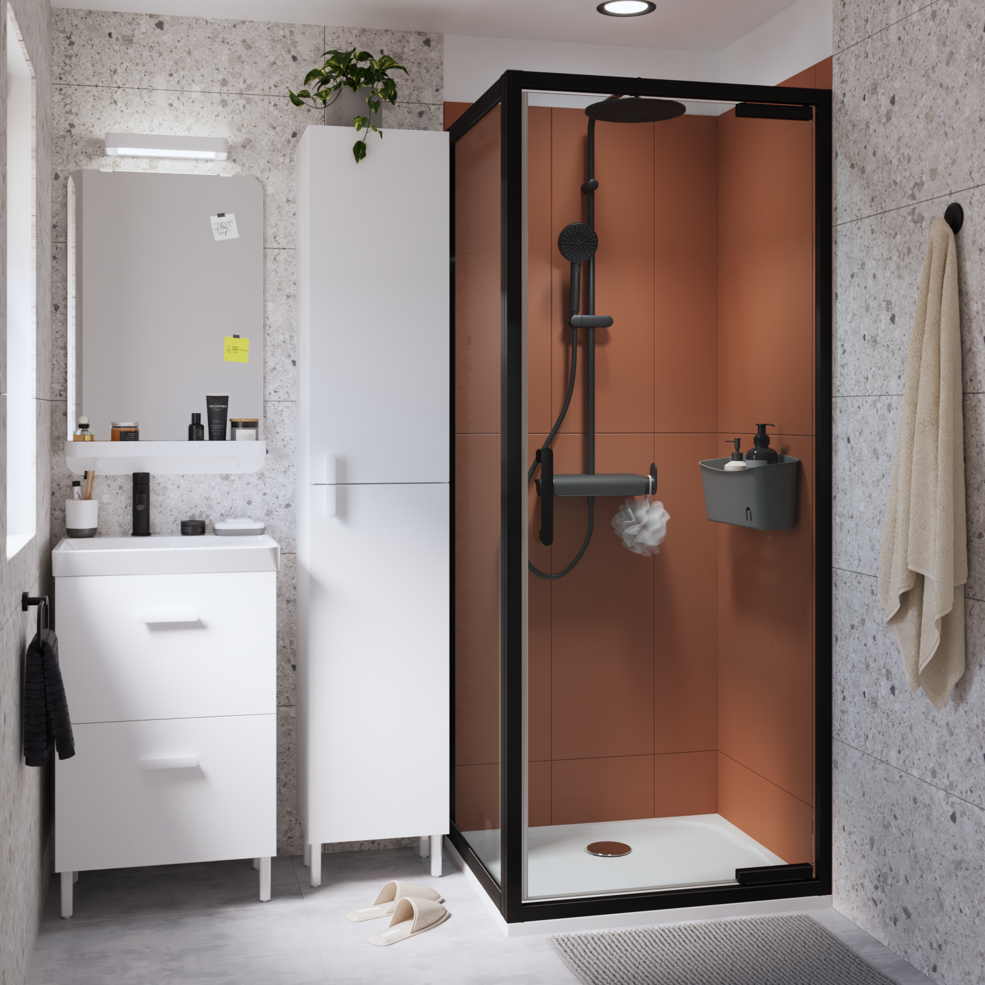 Pannello laterale per box doccia Easy L 70 x H 190cm, Sp. 6 mm vetro vetro senza finitura / trasparente profilo in alluminio nero laccato - 11