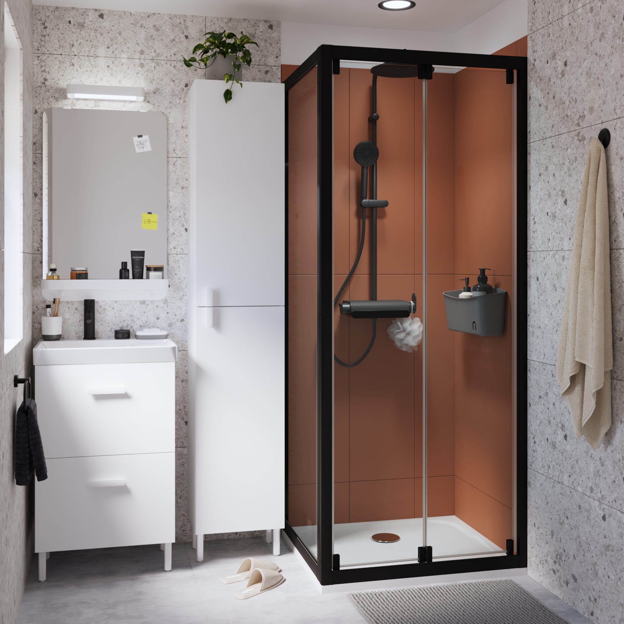 Pannello laterale per box doccia Easy L 70 x H 190cm, Sp. 6 mm vetro vetro senza finitura / trasparente profilo in alluminio nero laccato - 10