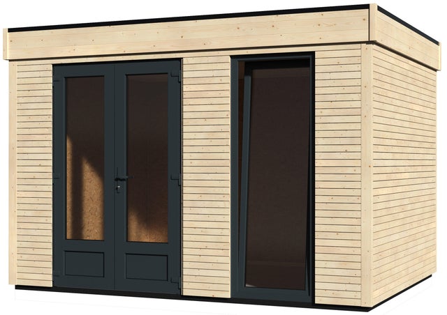 Caseta de madera Eco Lodge 9m2 de 365x250x299 cm y 10.91 m2 con 90 mm espesor y doble puerta abatible DECOR ET JARDIN