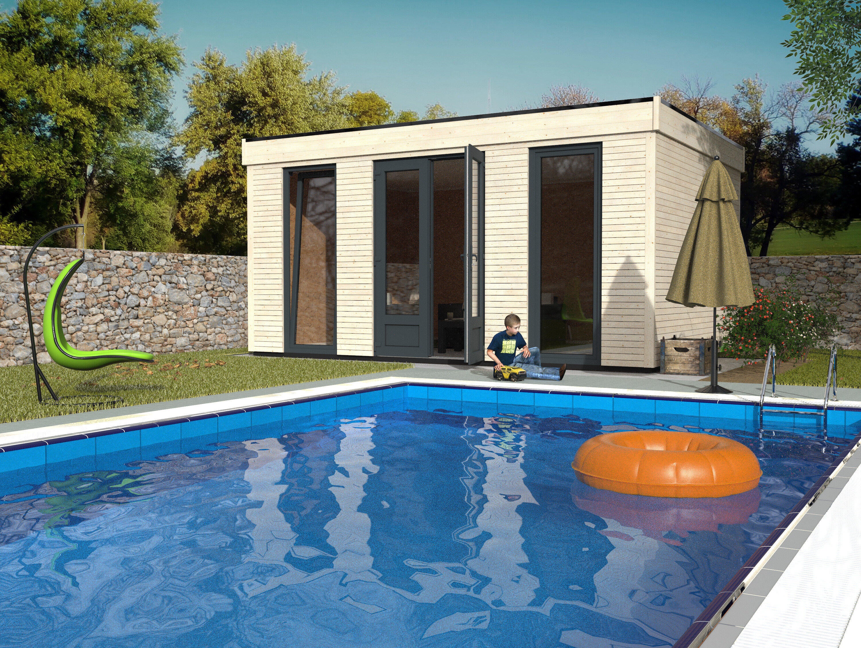 Caseta de madera Eco Lodge 15m2 de 480x250x365 cm y 18.14 m2 con 90 mm espesor y doble puerta abatible DECOR ET JARDIN - 7