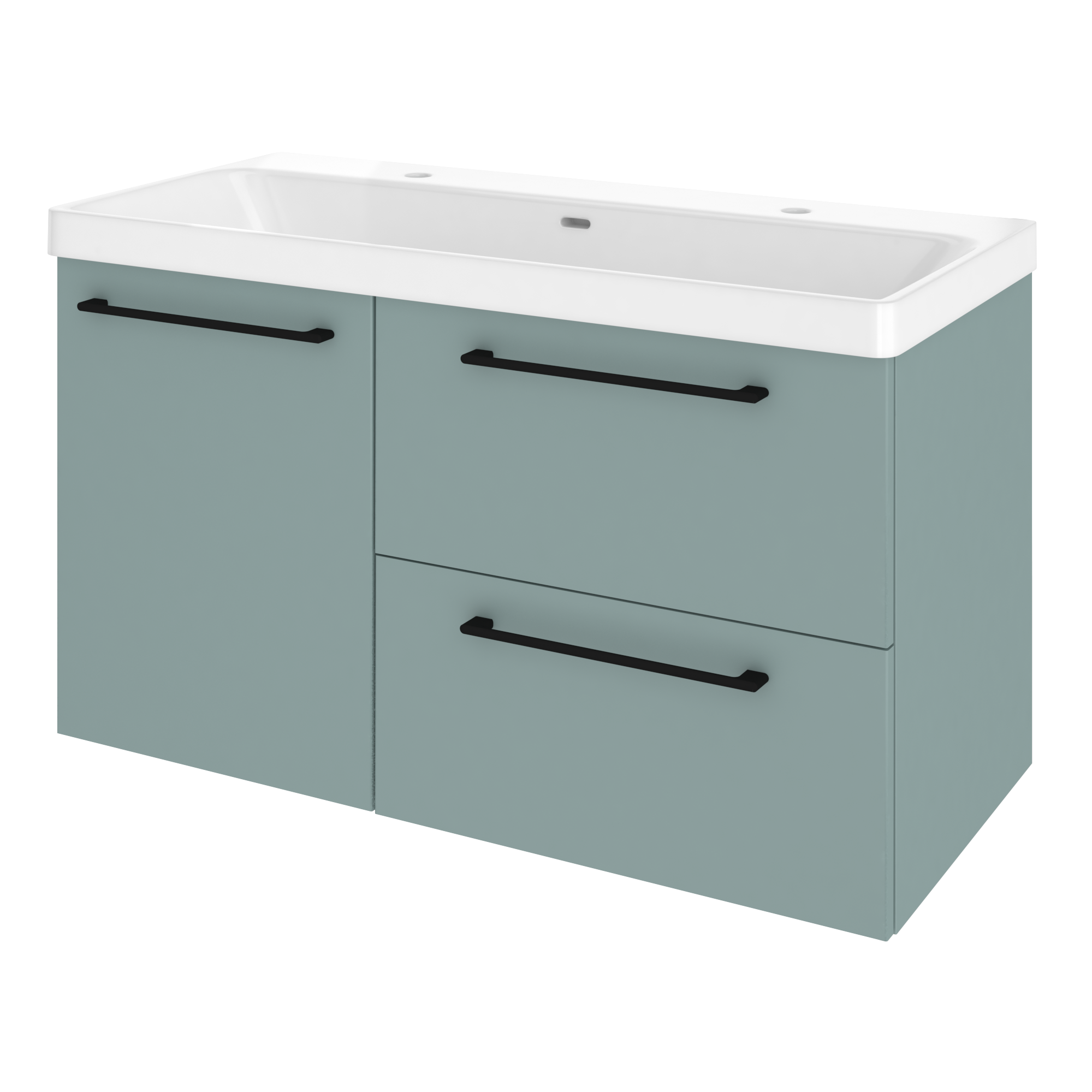 Szafka łazienkowa drzwiczki + 2 szuflady + umywalka zestaw 106x49.5 cm Remix celadon mat Sensea