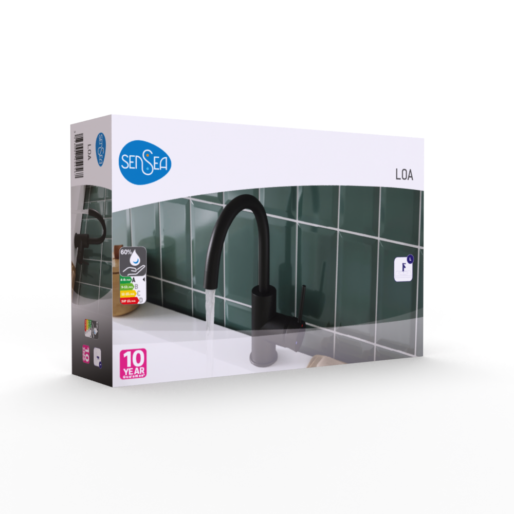 Grifo de lavabo SENSEA Loa monomando caño alto negro mate.  - 13