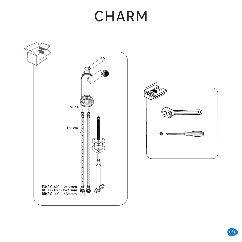 Grifo de lavabo SENSEA Charm monomando oro mate. Apertura en frío. Latón - 12