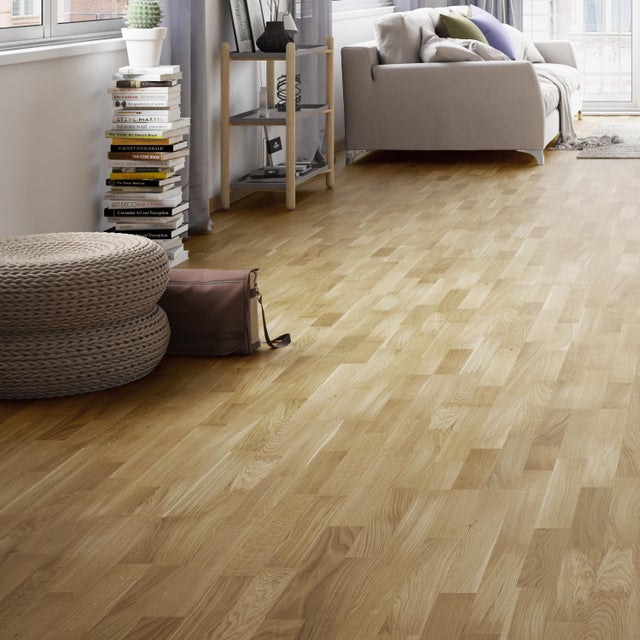 Parquet contrecollé chêne blond bohème vitrifié 3 frises BARLINEK, l.20.7 cm