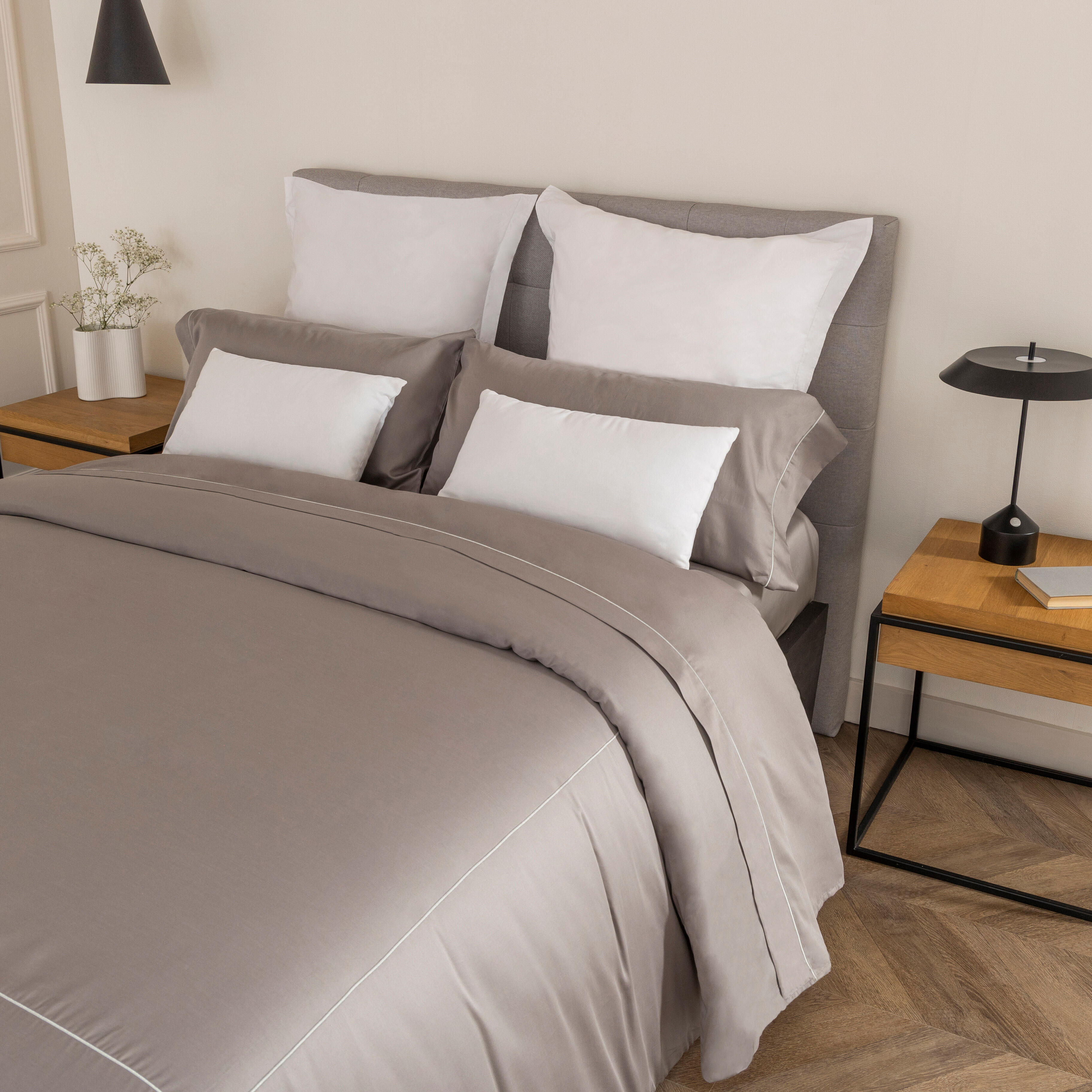 Sábana encimera Bordón algodón egipcio 300 hilos gris 280x290 para cama de 180 cm - 9