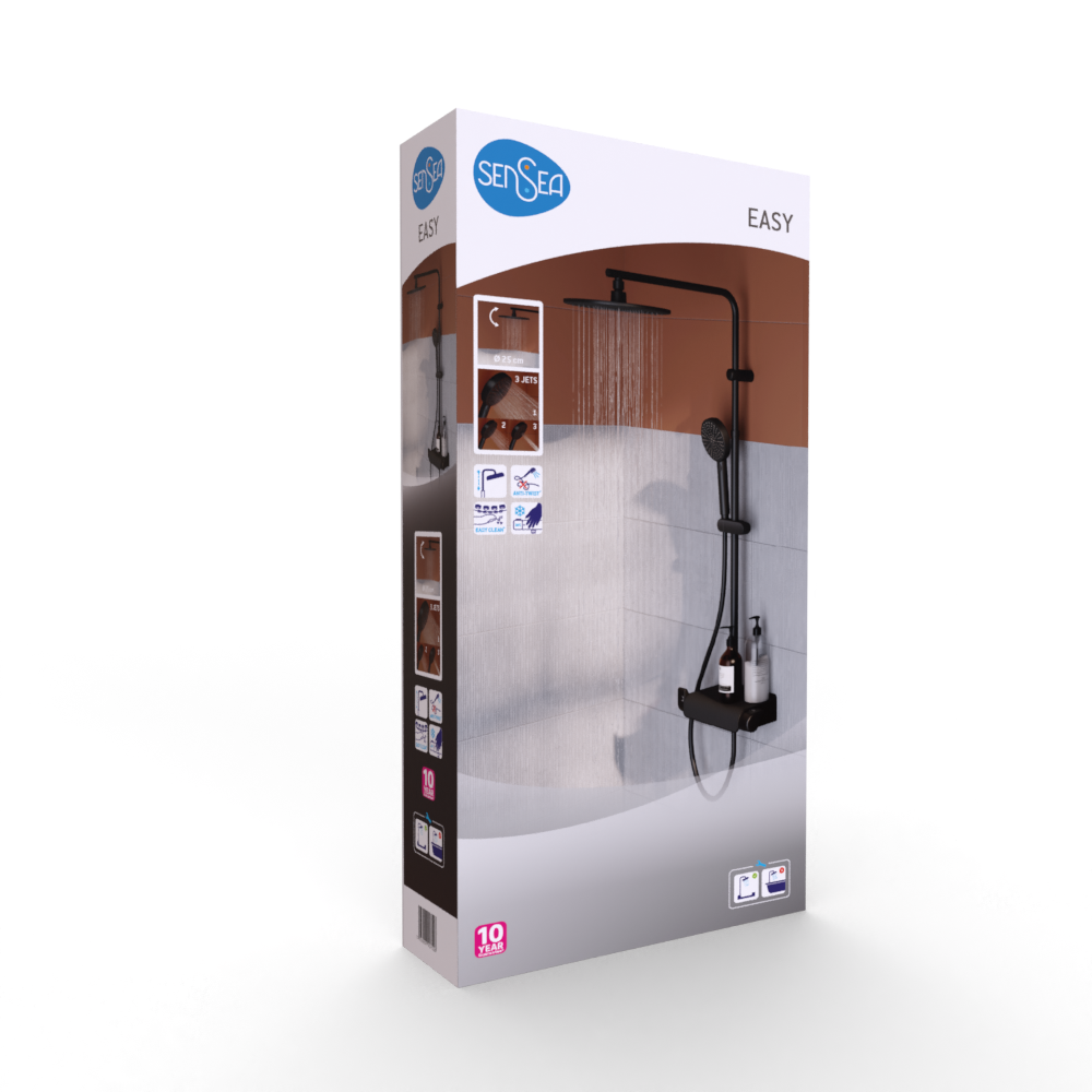 Conjunto de duche com torneira termostática preto sensea easy - 17