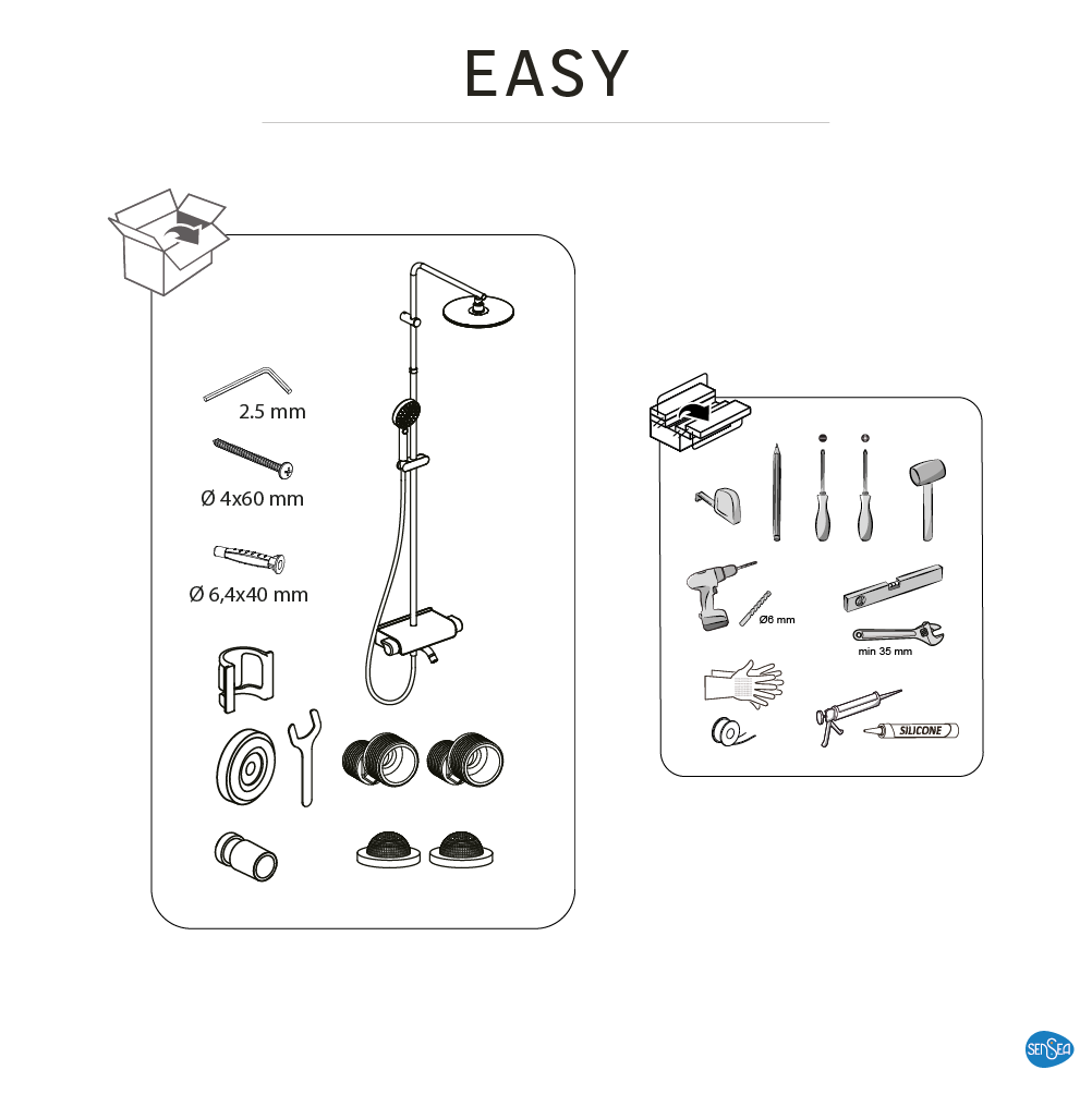 Colonne de douche et bain thermostatique, SENSEA Easy, Chrome - 15