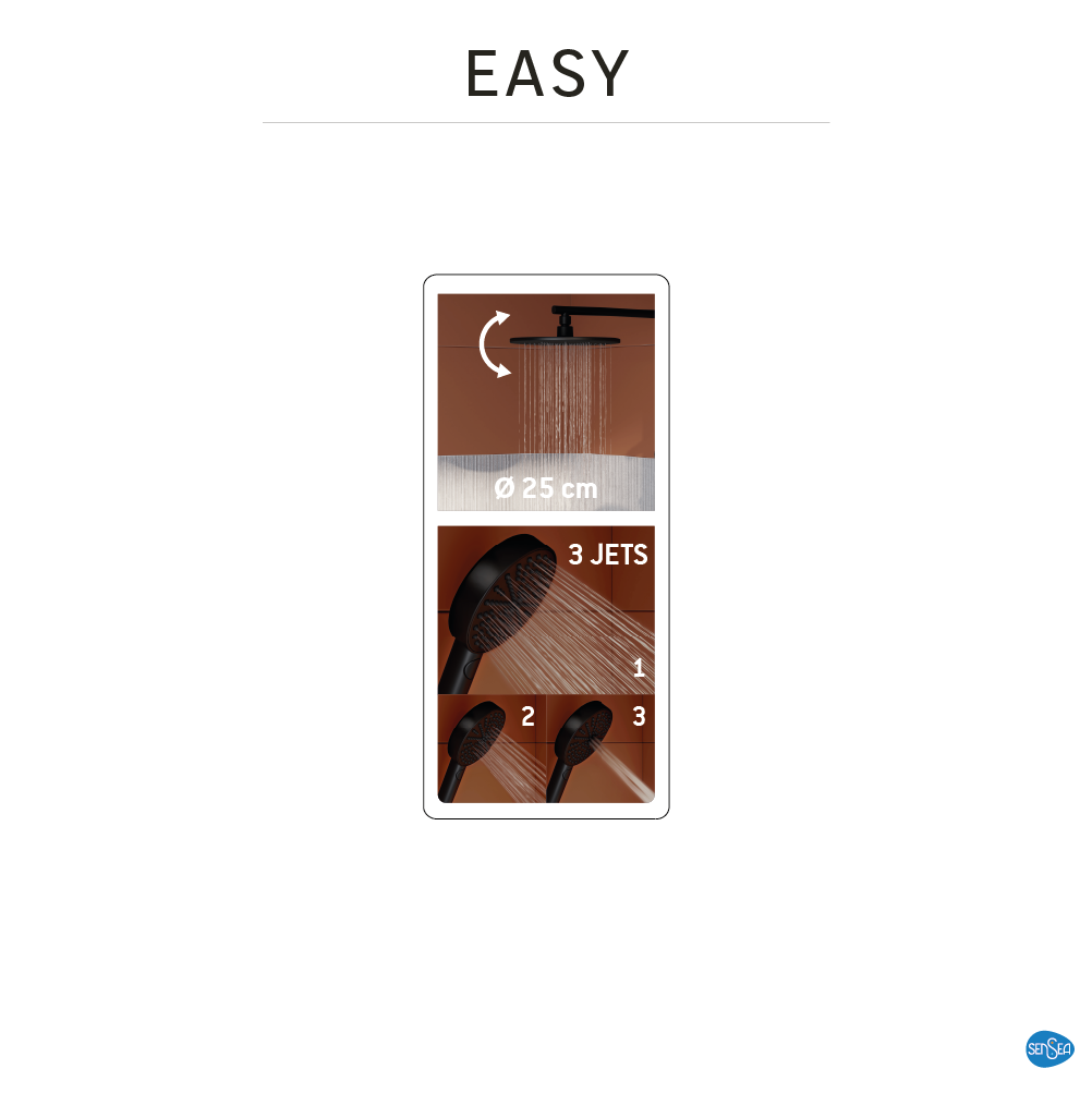 Conjunto de duche com torneira termostática preto sensea easy - 15