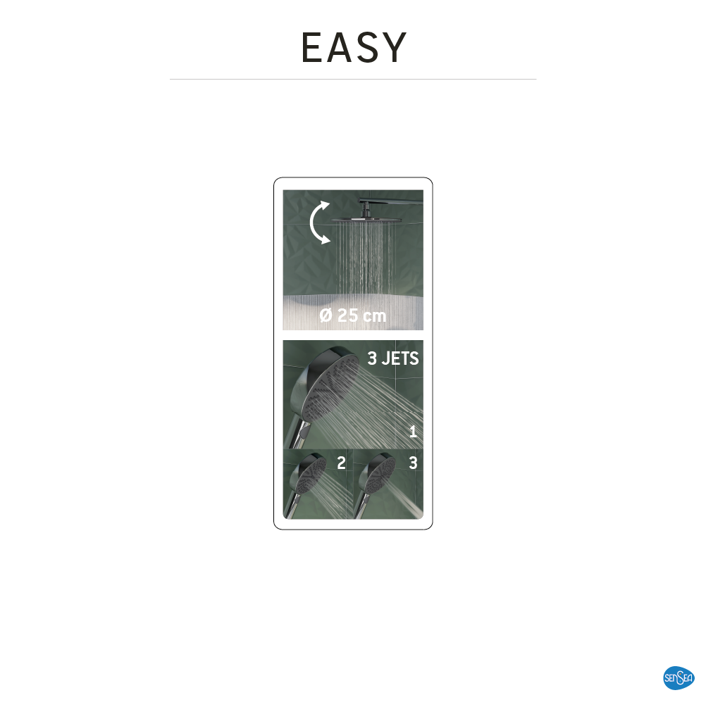 Conjunto de duche com torneira termostática cromado sensea easy - 12