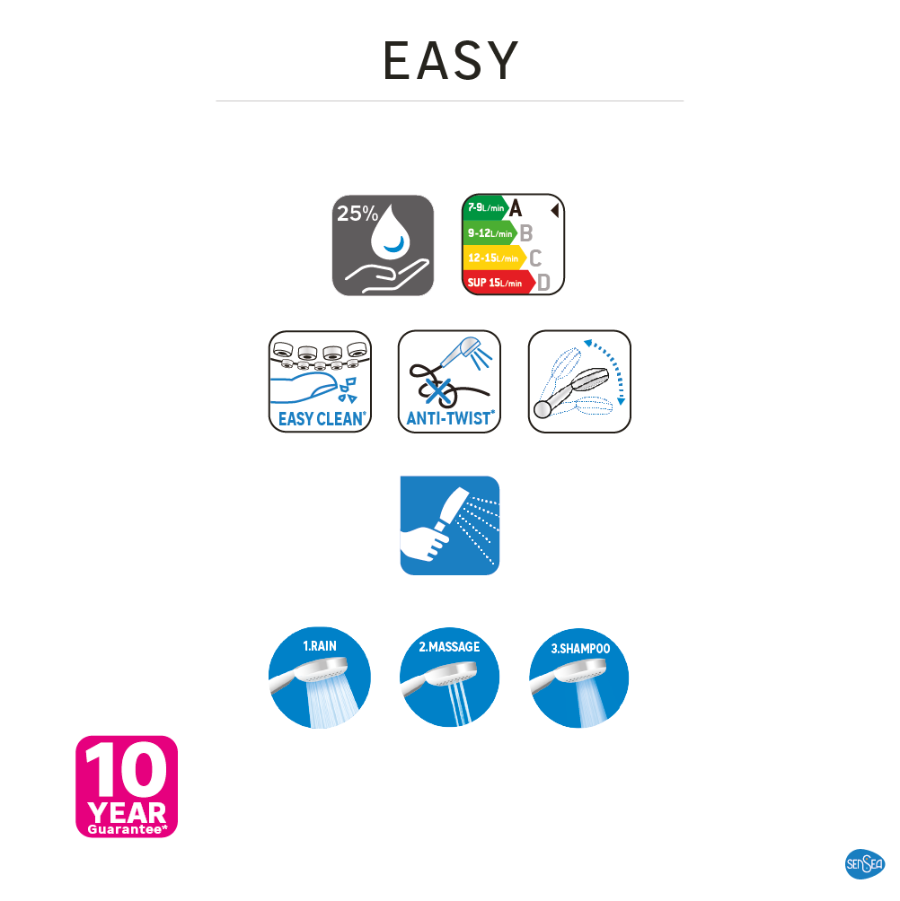 Pommeau de douche 3 jets, flexible et support3, SENSEA Easy noir - 11