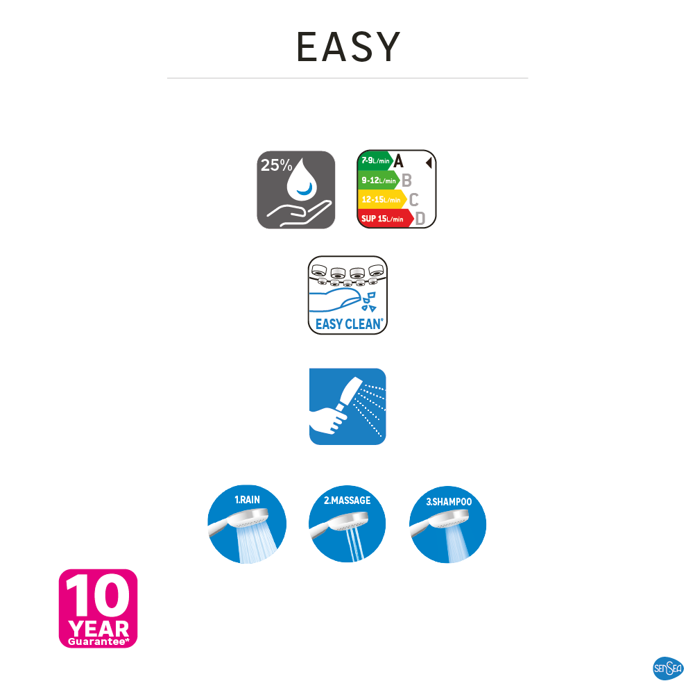 Doccetta SENSEA Easy in abs L 11 x H 25.2 x P 2.8 cm con anticalcare 3 getti - 10