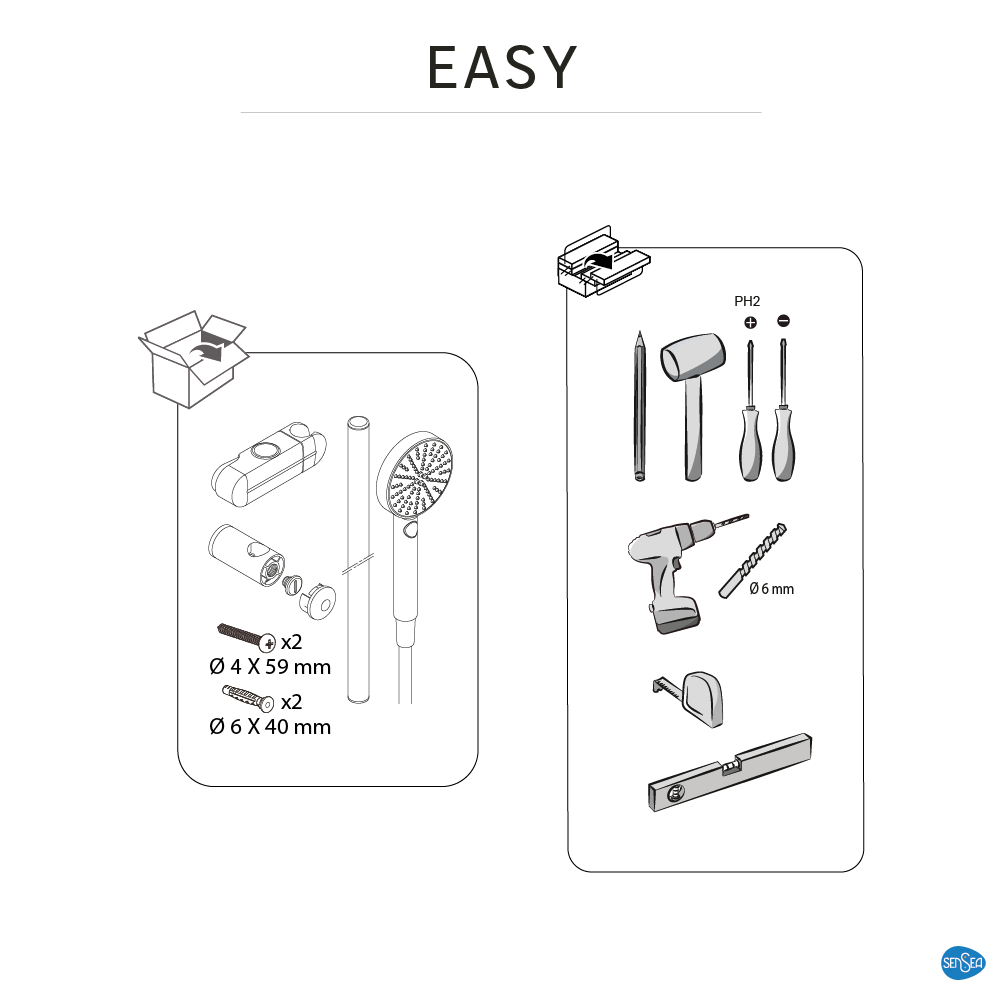 Pommeau de douche 3 jets, flexible et barre chrome SENSEA Easy - 10