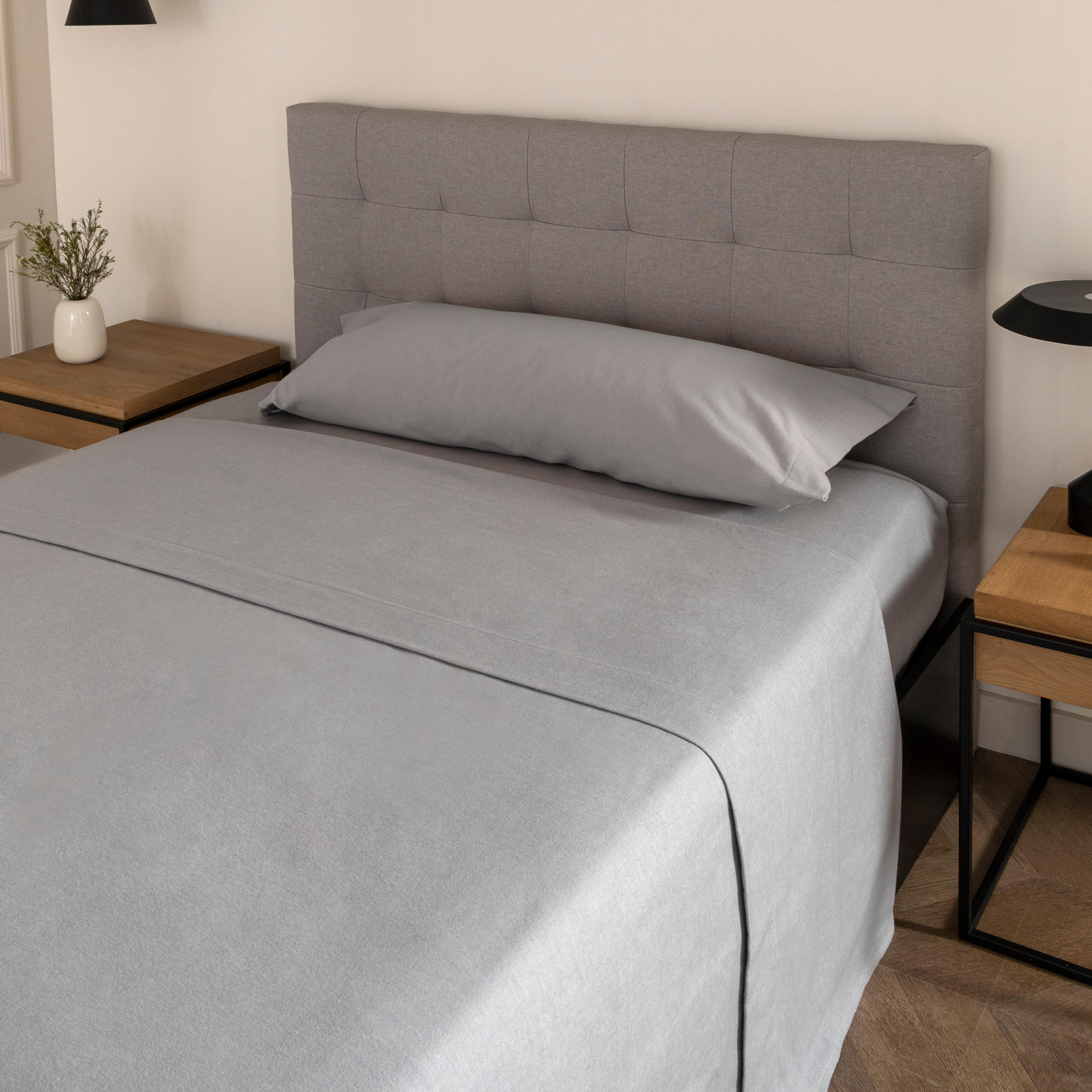 Sábana bajera con elástico algodón franela 80 hilos gris 150x200 para cama de 150 cm - 14