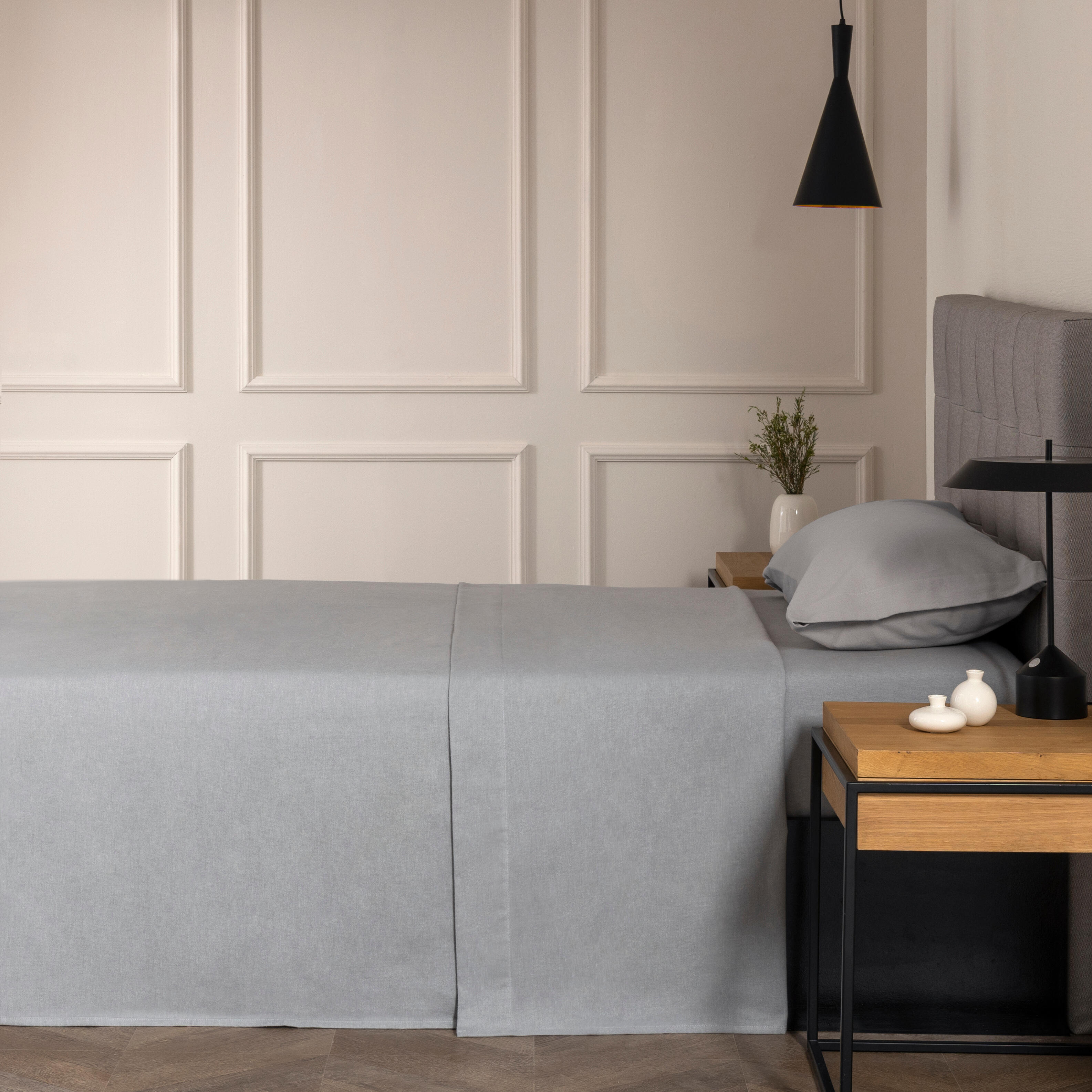 Sábana bajera con elástico algodón franela 80 hilos gris 150x200 para cama de 150 cm - 13