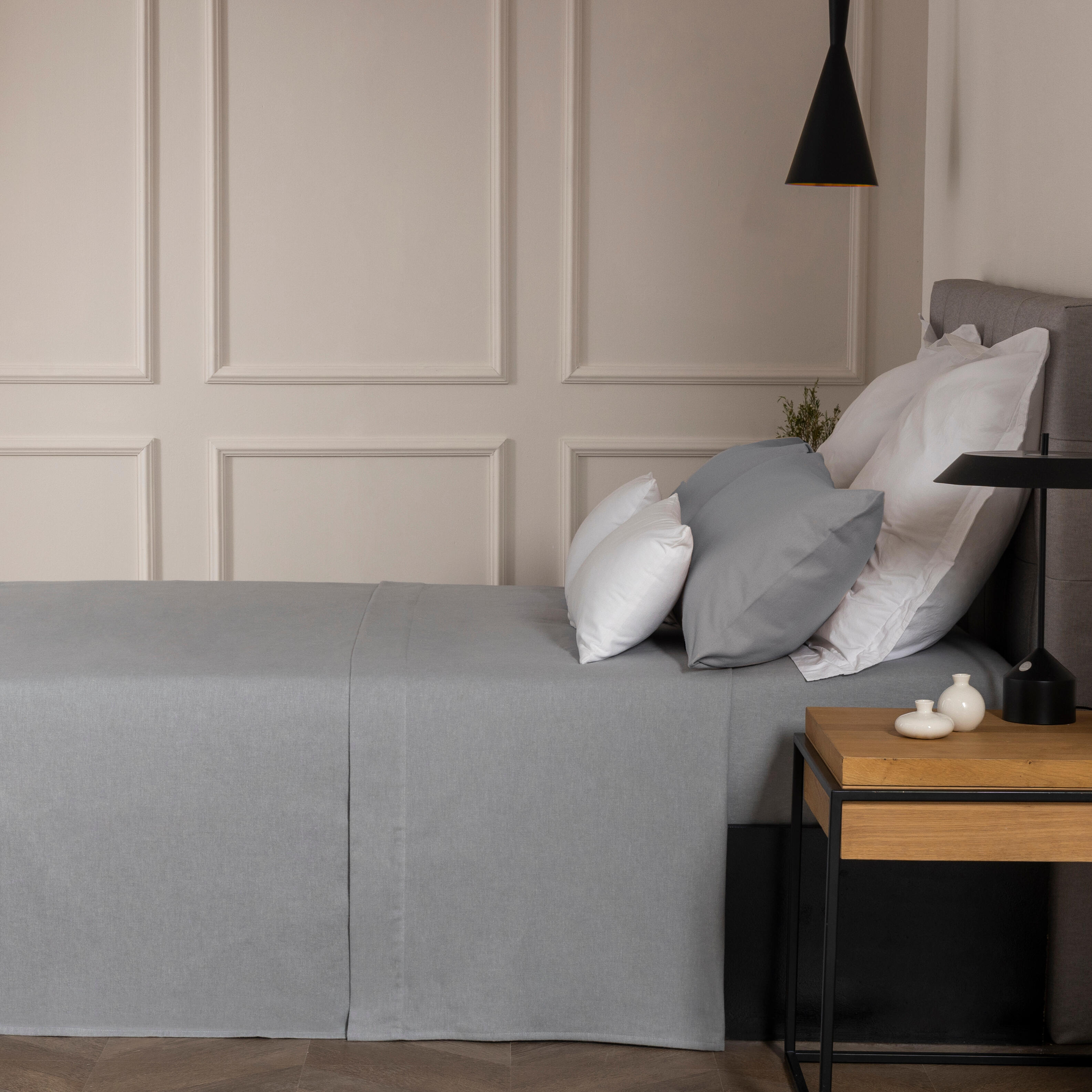 Sábana bajera con elástico algodón franela 80 hilos gris 150x200 para cama de 150 cm - 4