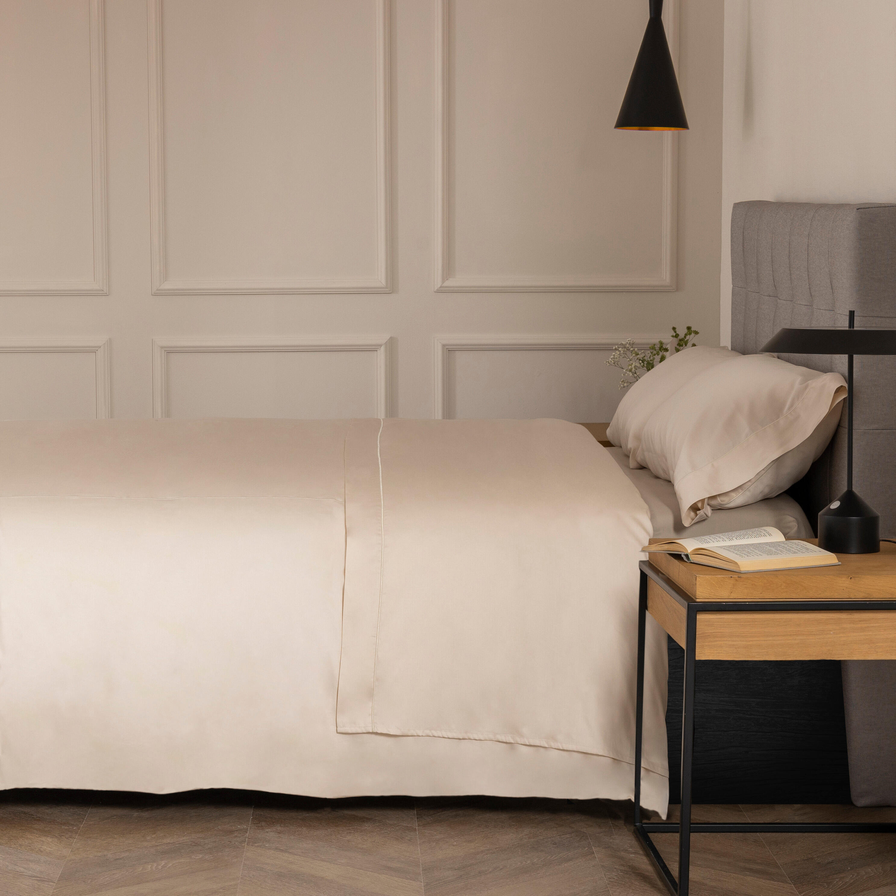 Sábana bajera con elástico algodón egipcio 300 hilos Bordón marfil 180x200 para cama de 180 cm - 7