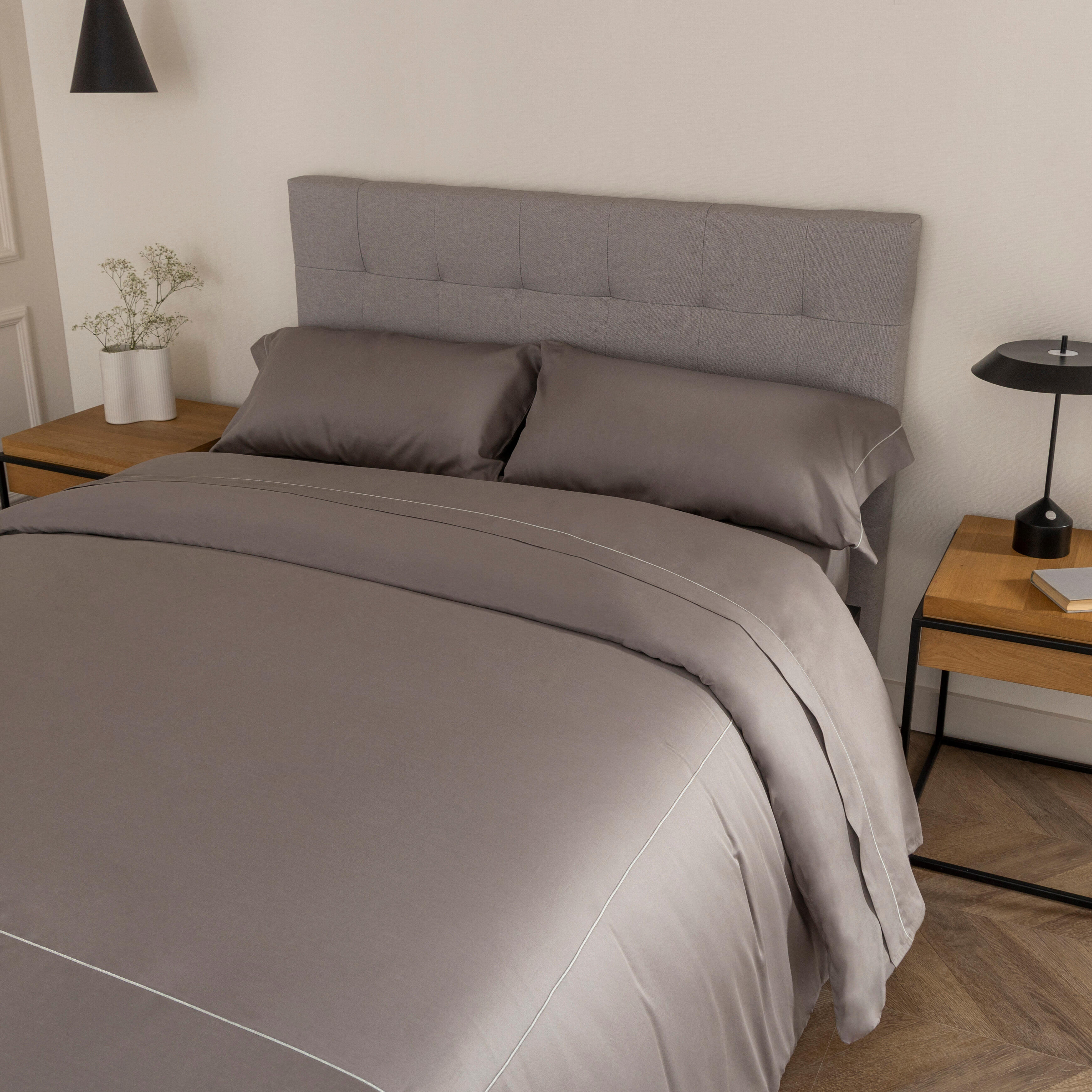 Sábana encimera Bordón algodón egipcio 300 hilos gris 280x290 para cama de 180 cm - 6