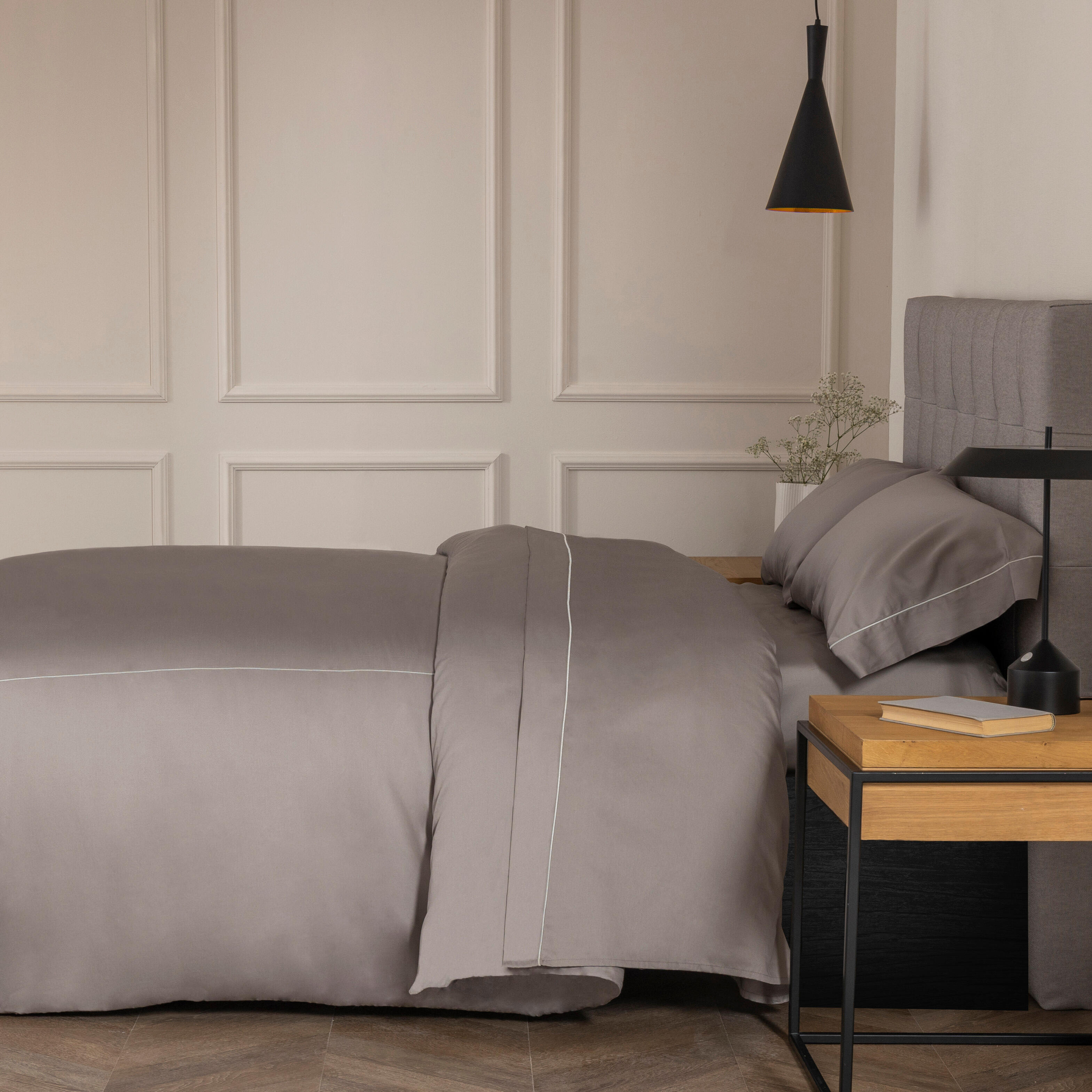 Sábana encimera Bordón algodón egipcio 300 hilos gris 280x290 para cama de 180 cm - 5