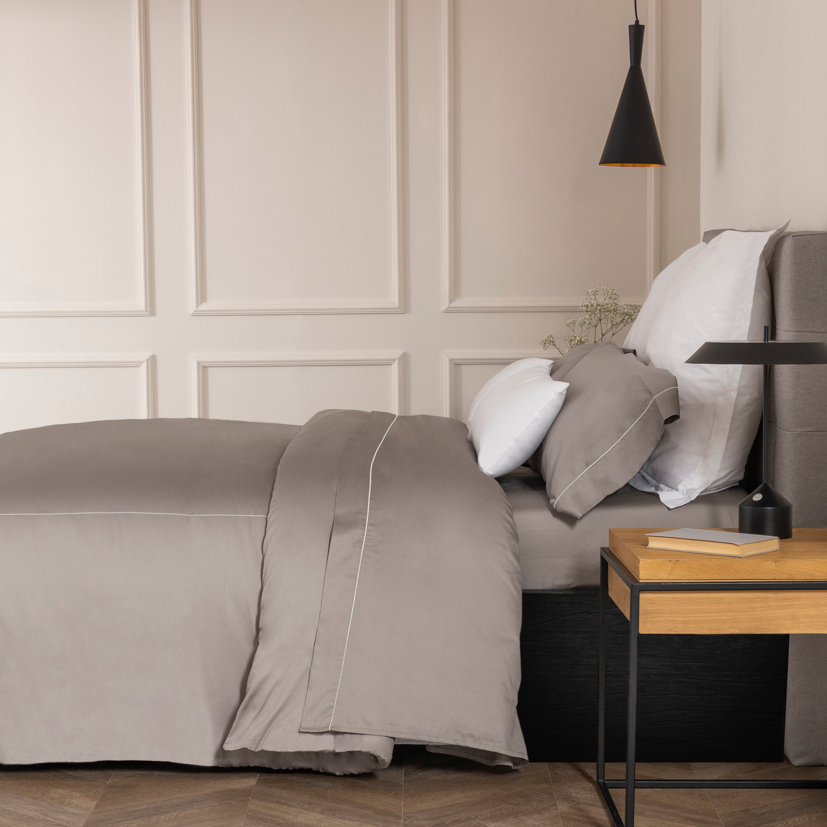 Sábana encimera bordón inspire algodón 300 hilos gris cama 180 cm