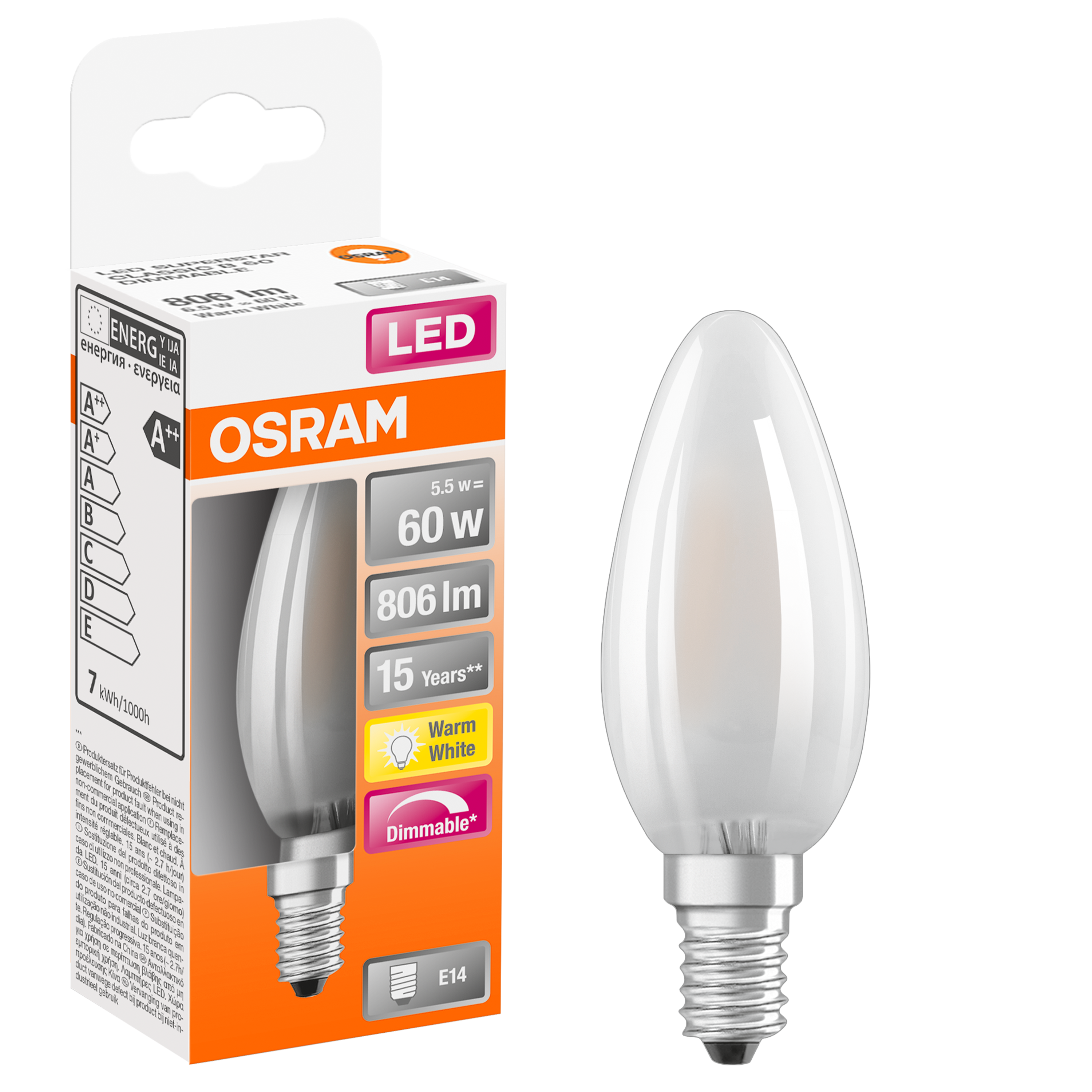 Żarówka LED E14 (230 V) 7W 806 lm Ciepła biel OSRAM - 3