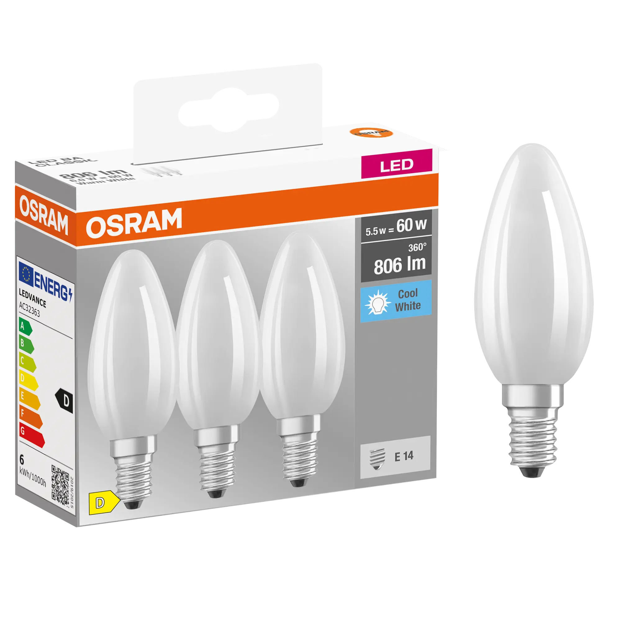 Żarówka LED 3 szt. 6 W = 60 W 806 lm Neutralna biel Osram