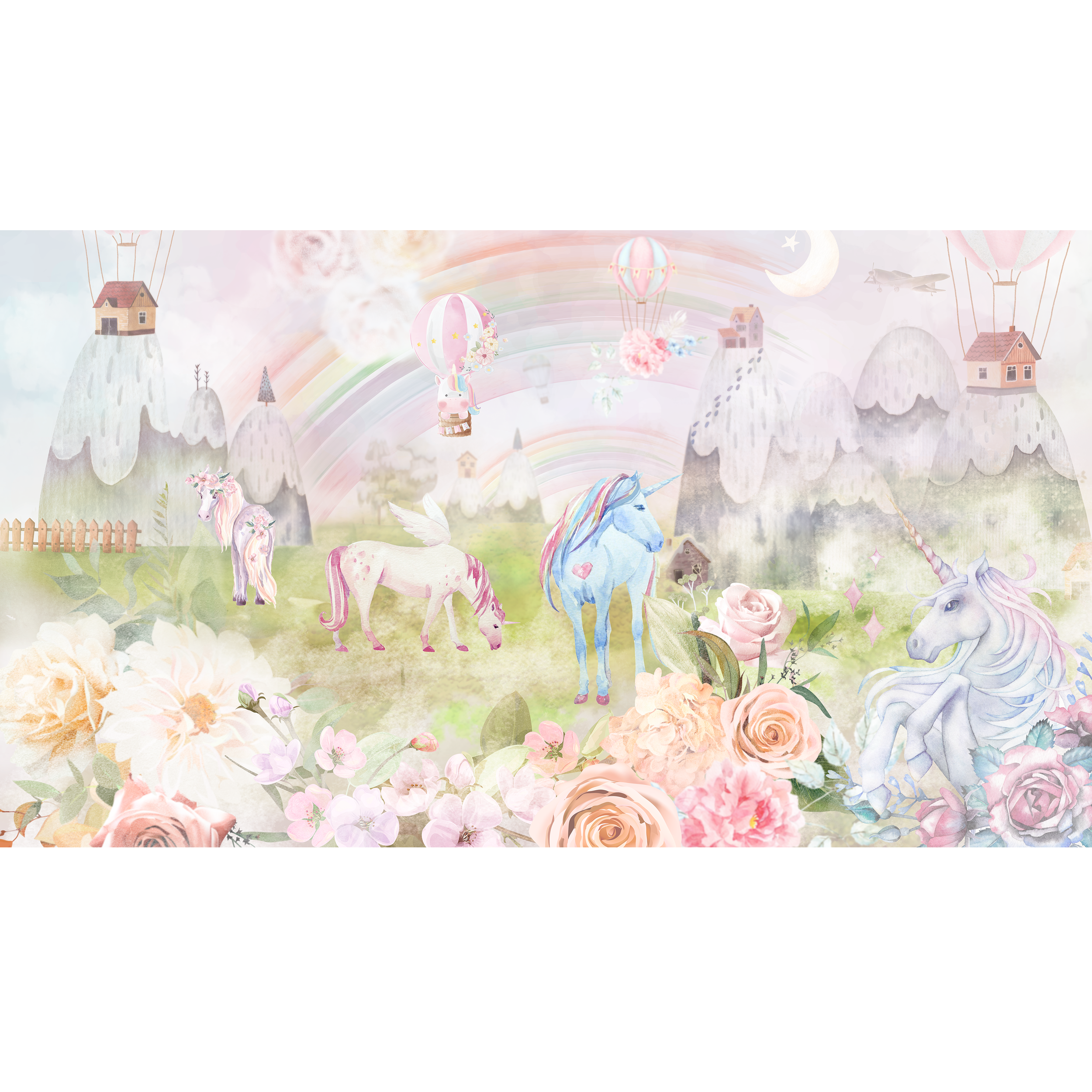 Mural dziecięcy Fantasy jednorożce 500 x 280 cm struktura płótna