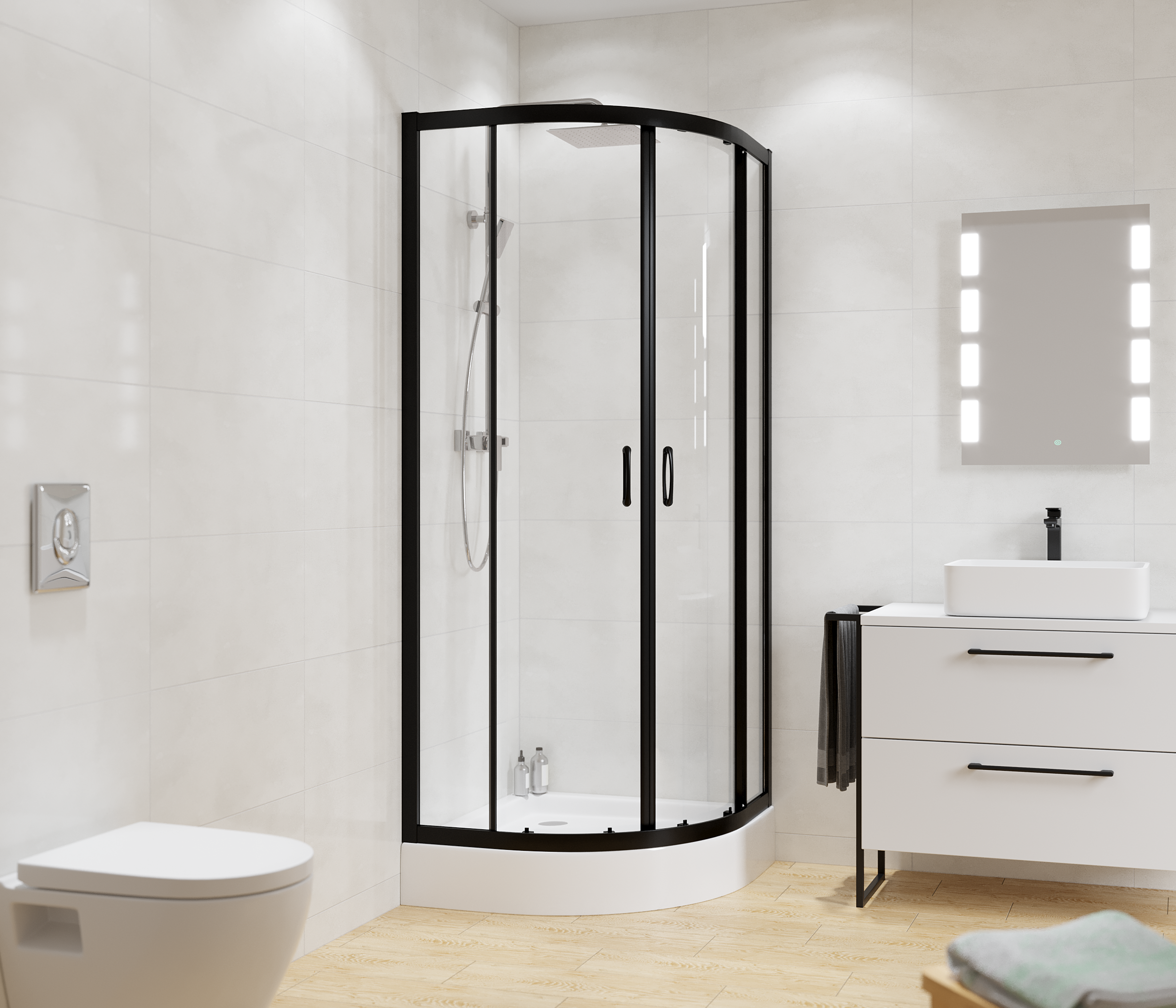 Kabina prysznicowa półokrągła Kama Black 80 x 80 x 183 cm czarna Liveno - 2