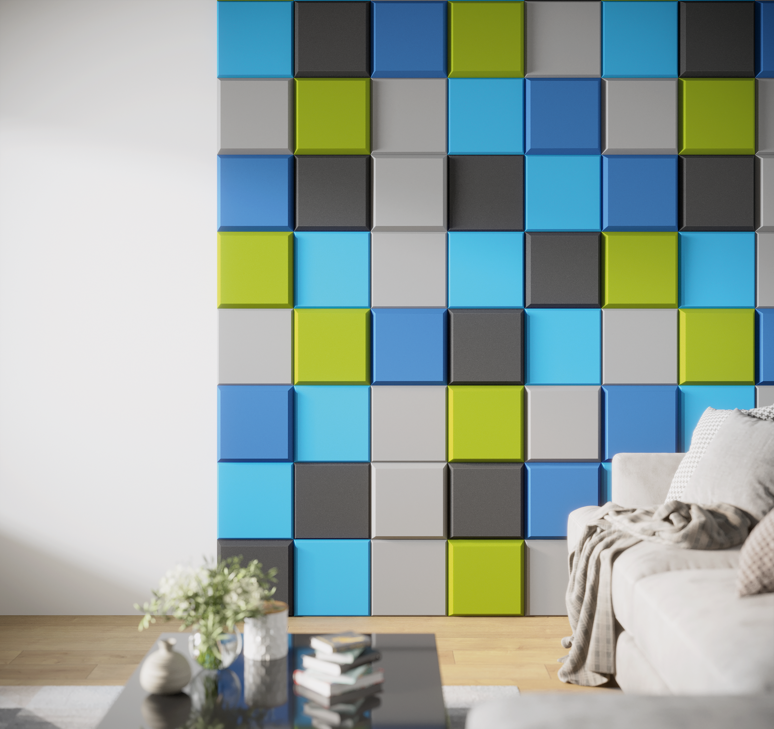 Panel ścienny 3D pianka akustyczna dekoracyjna 30x30 cm Aqustic turkusowa niska Apama - 2