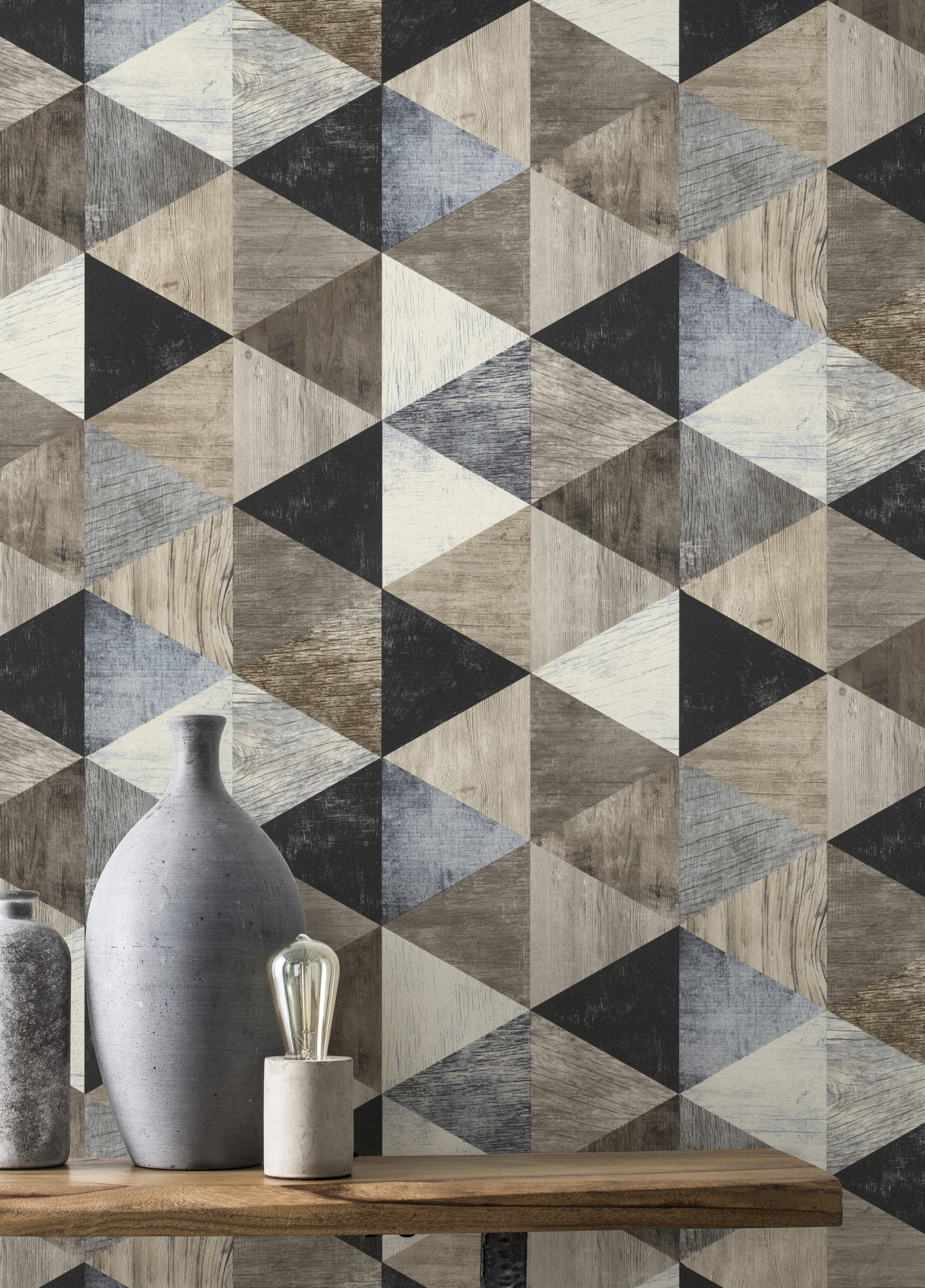 Papel pintado vinilo geométrico rombo marrón