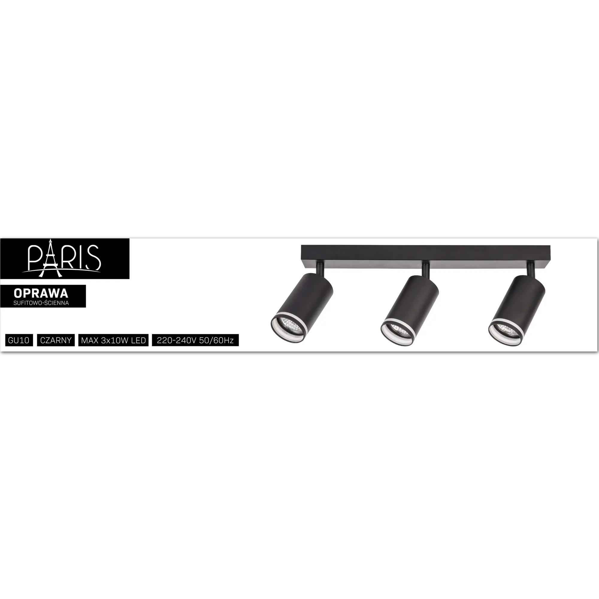 Listwa reflektorowa Paris czarna 3 x GU10 Goldlux - 16