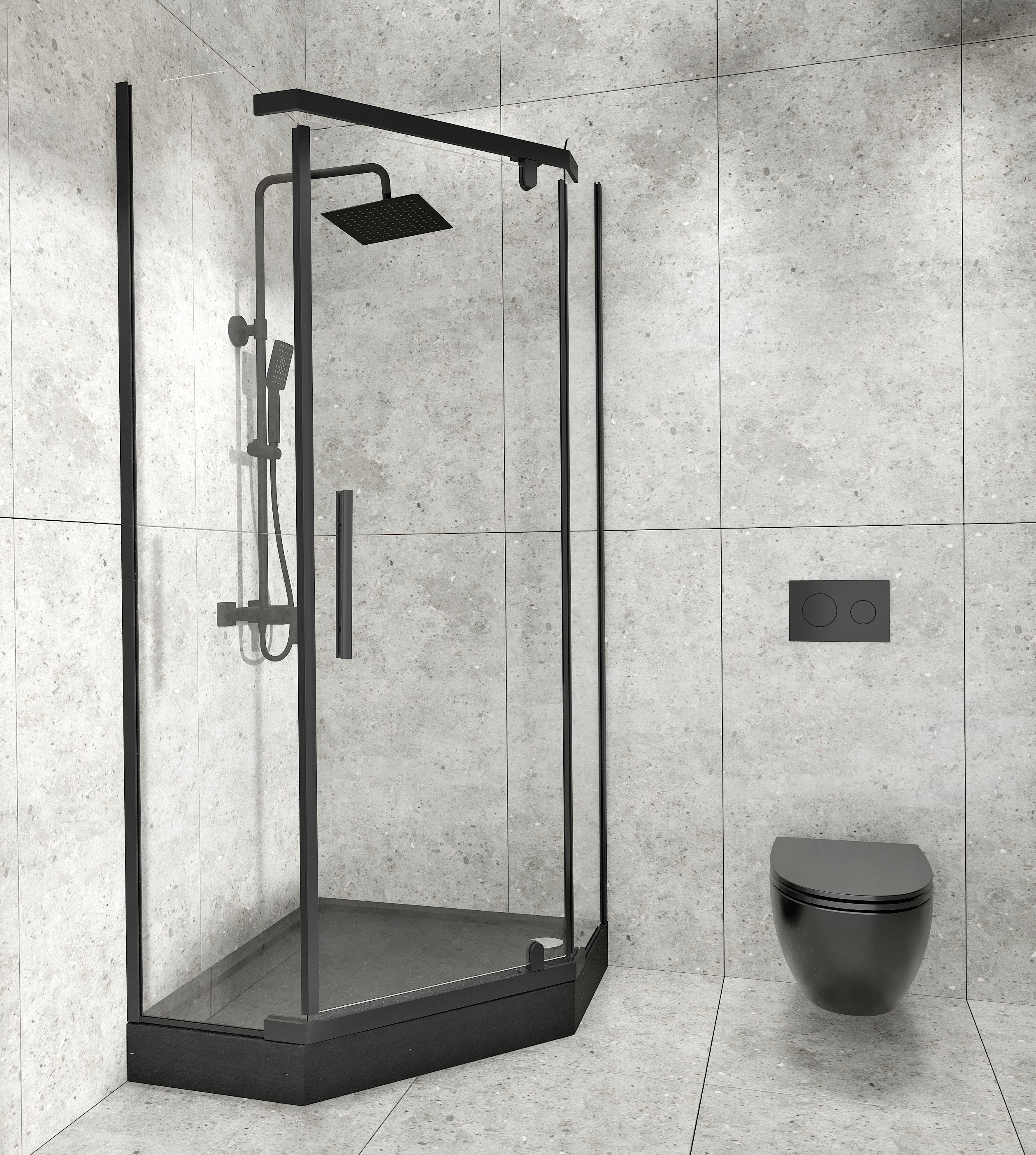 Kabina prysznicowa pięciokątna Rubi Black 80 x 80 x 195 cm czarna Liveno - 3