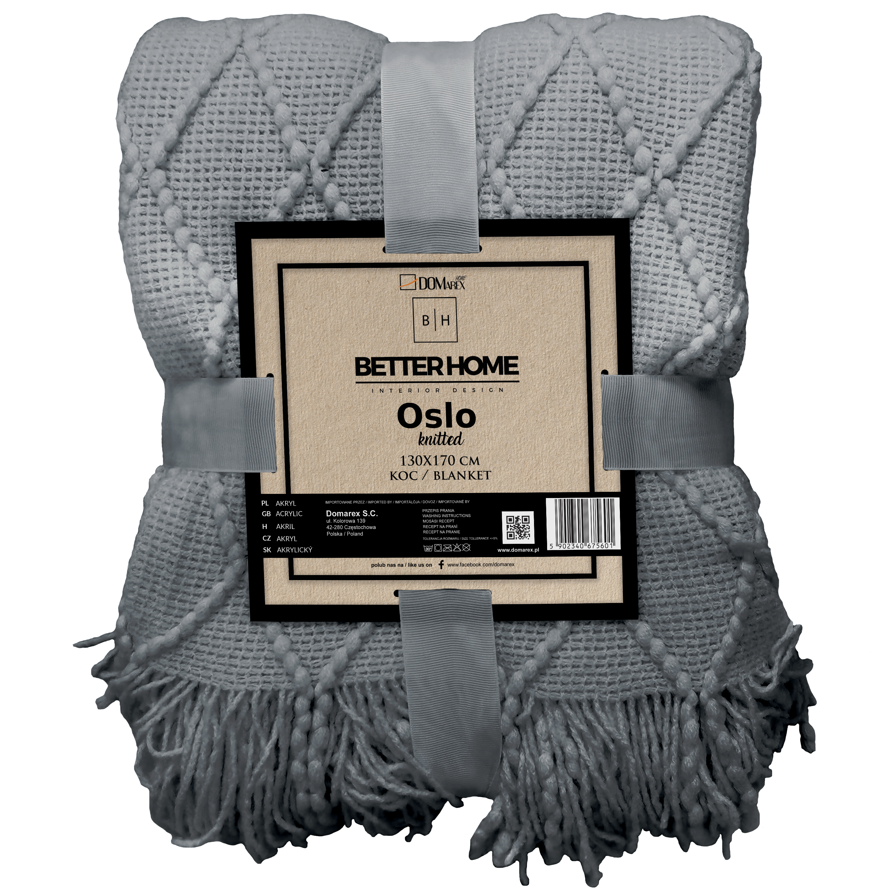 Koc Oslo szary z frędzlami 130 x 170 cm - 5