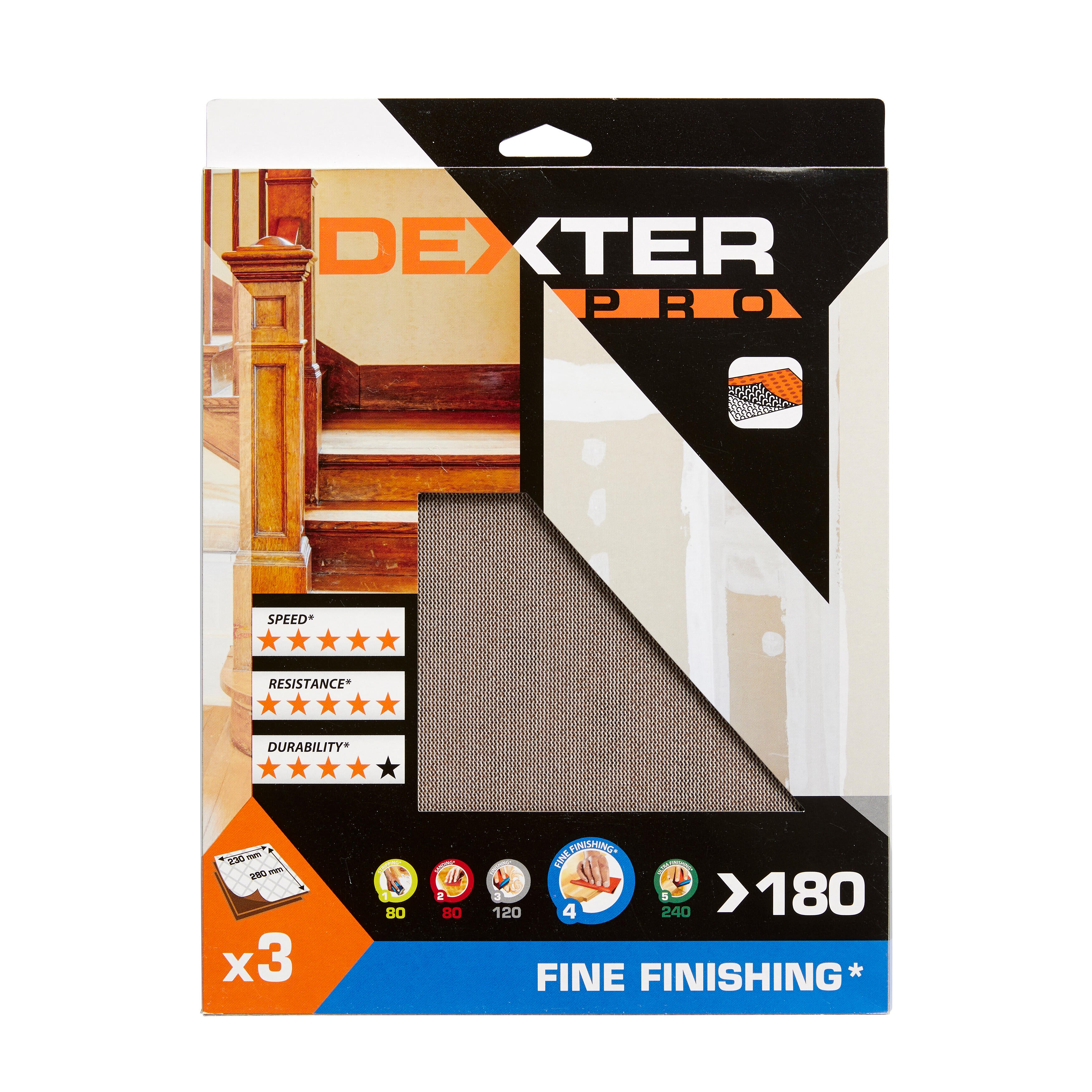 Lot de 3 papiers abrasifs feuille oxyde d'alumine, DEXTER PRO, l.230 x L.230 mm - 2