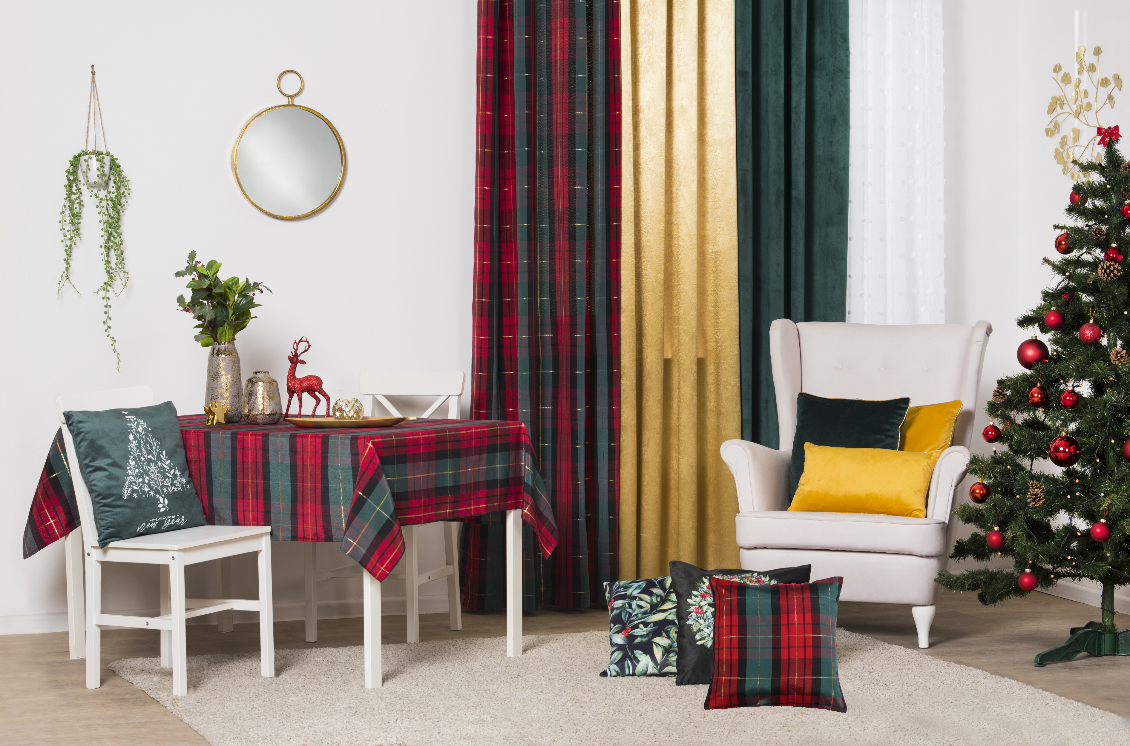 Poszewka na poduszkę świąteczna Tartan krata czerwono-zielona 45 x 45 cm - 2