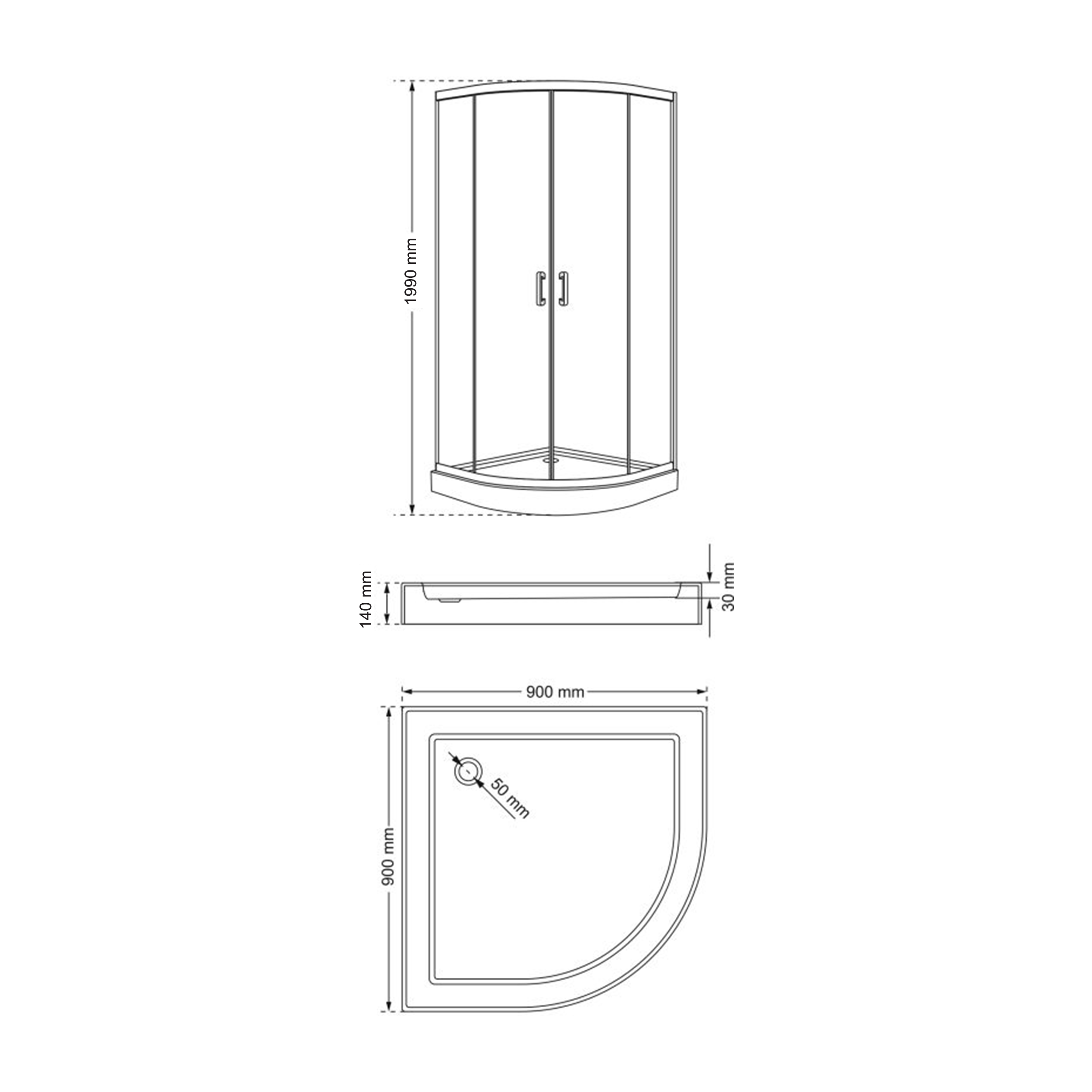 Kabina prysznicowa z brodzikiem 90 x 90 x 198 cm Polmetal - 3