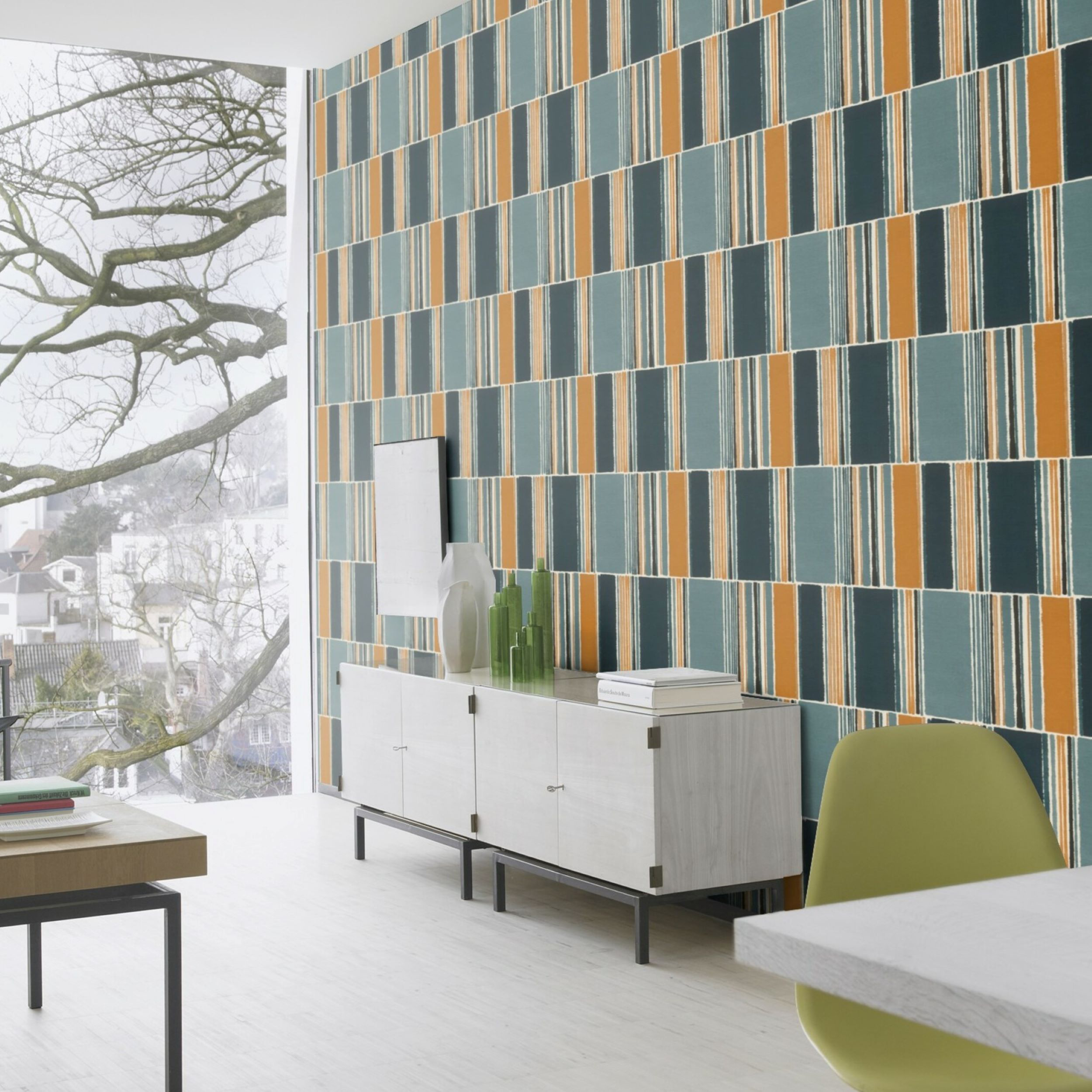 Tapeta Pasy Patchwork granatowa 484441 winylowa na flizelinie