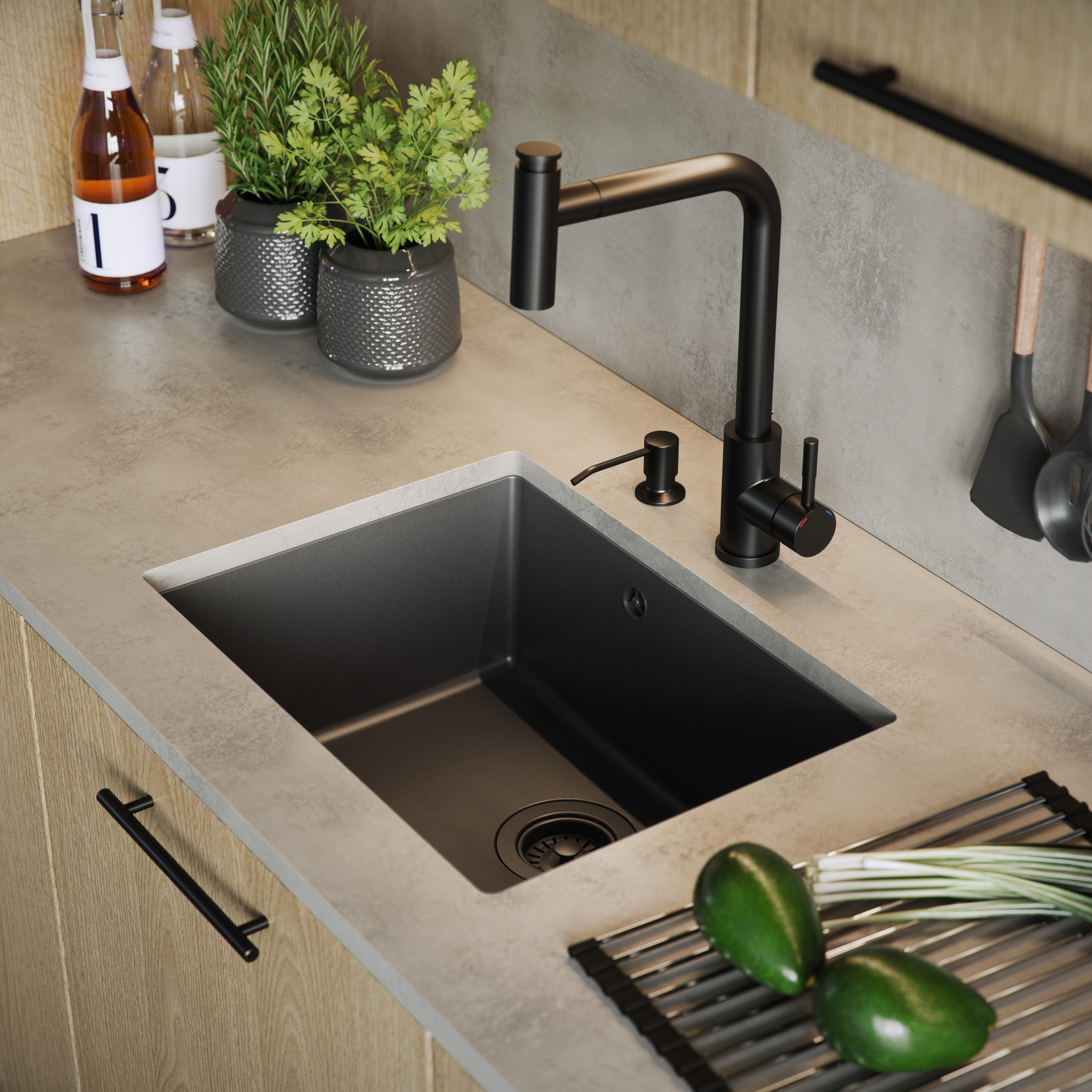 Bateria kuchenna Kodiaq Czarna M wylewka U 39 cm Quadron - 7