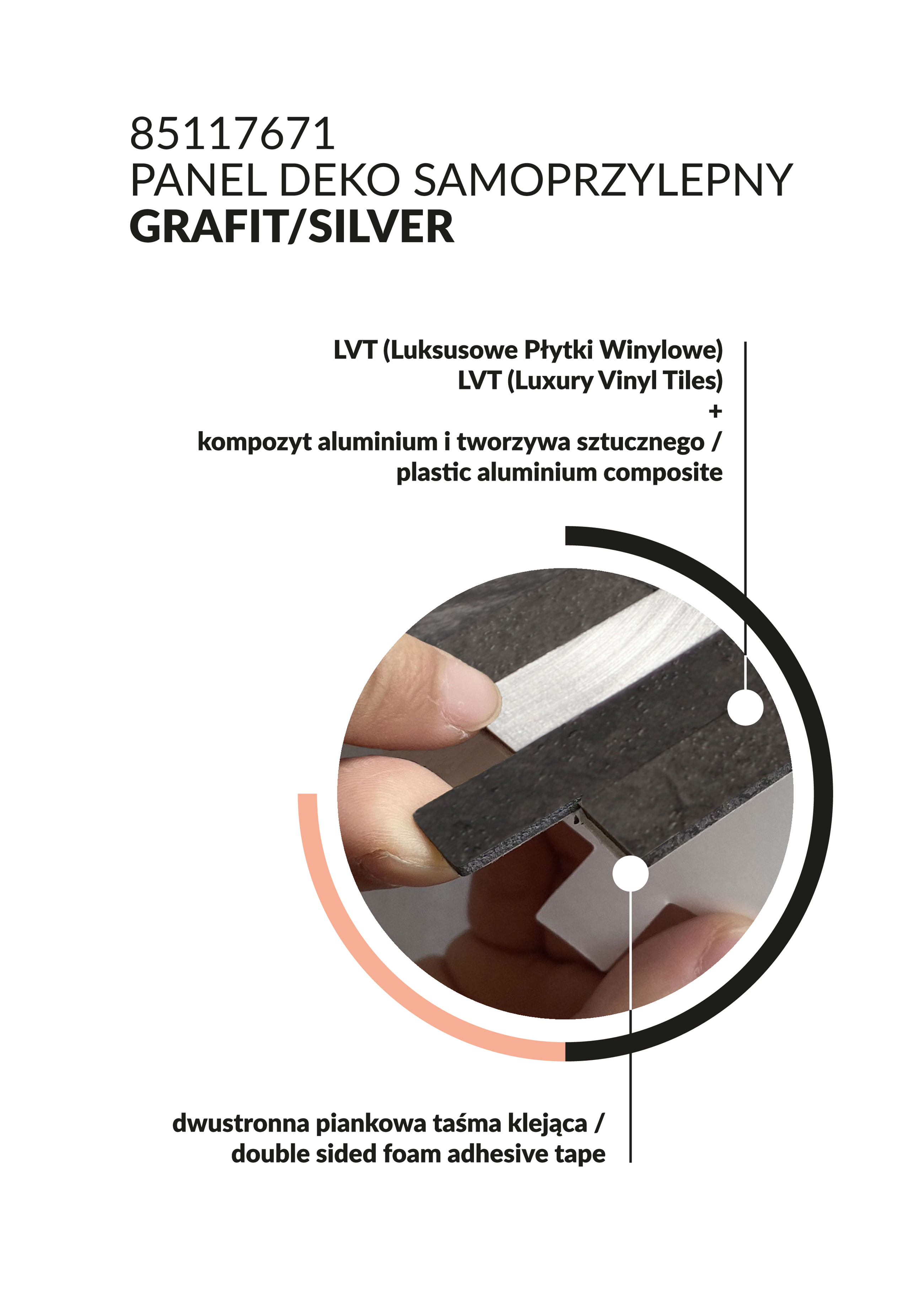 Panele ścienne Deko samoprzylepne PCV Grafit/Silver 29.7x31.5 cm grubość 4 mm - 4